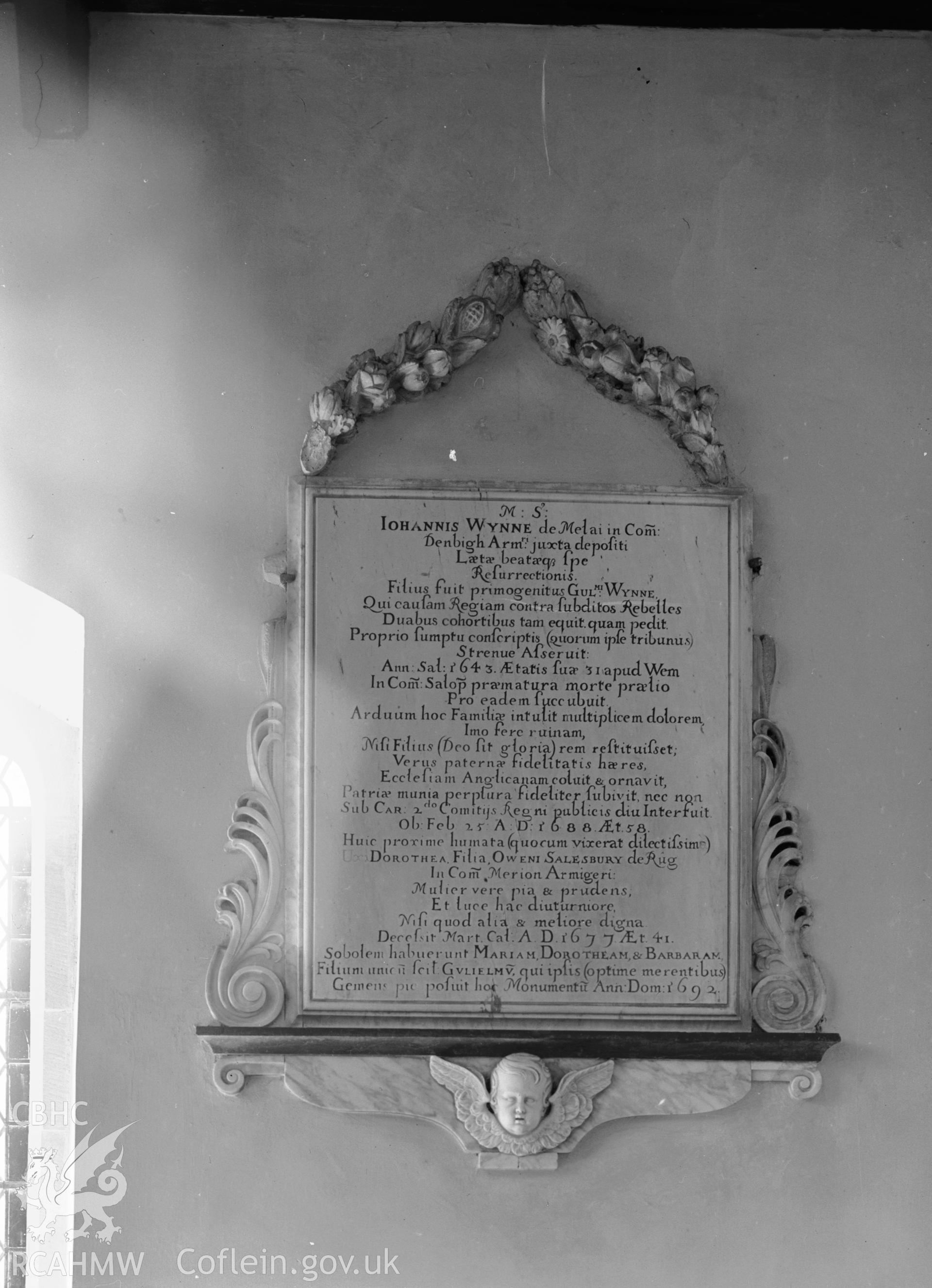 Interior: John Wynne of Melay memorial 1718