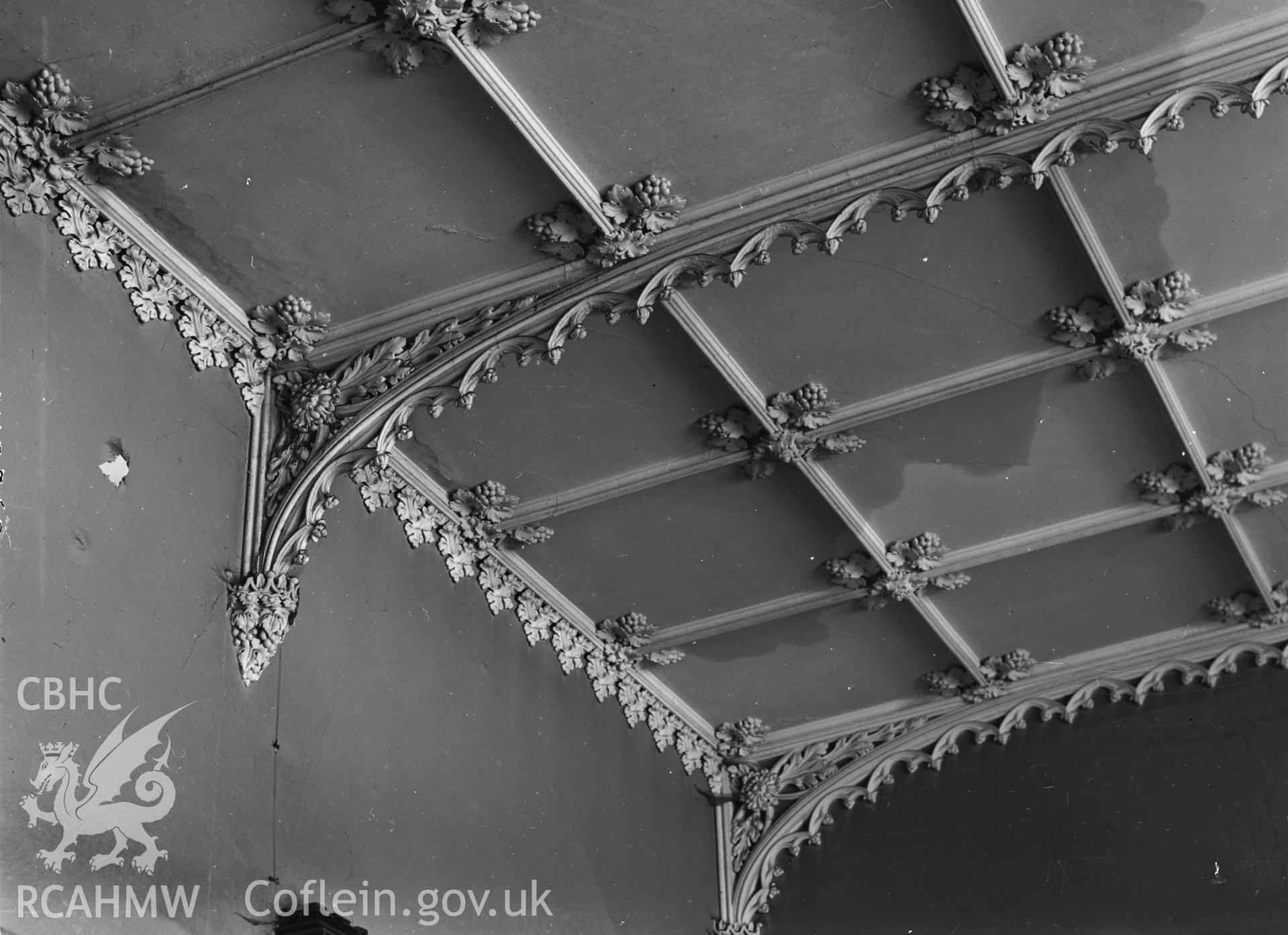 Interior view showing detail of the ceiling in the dining room