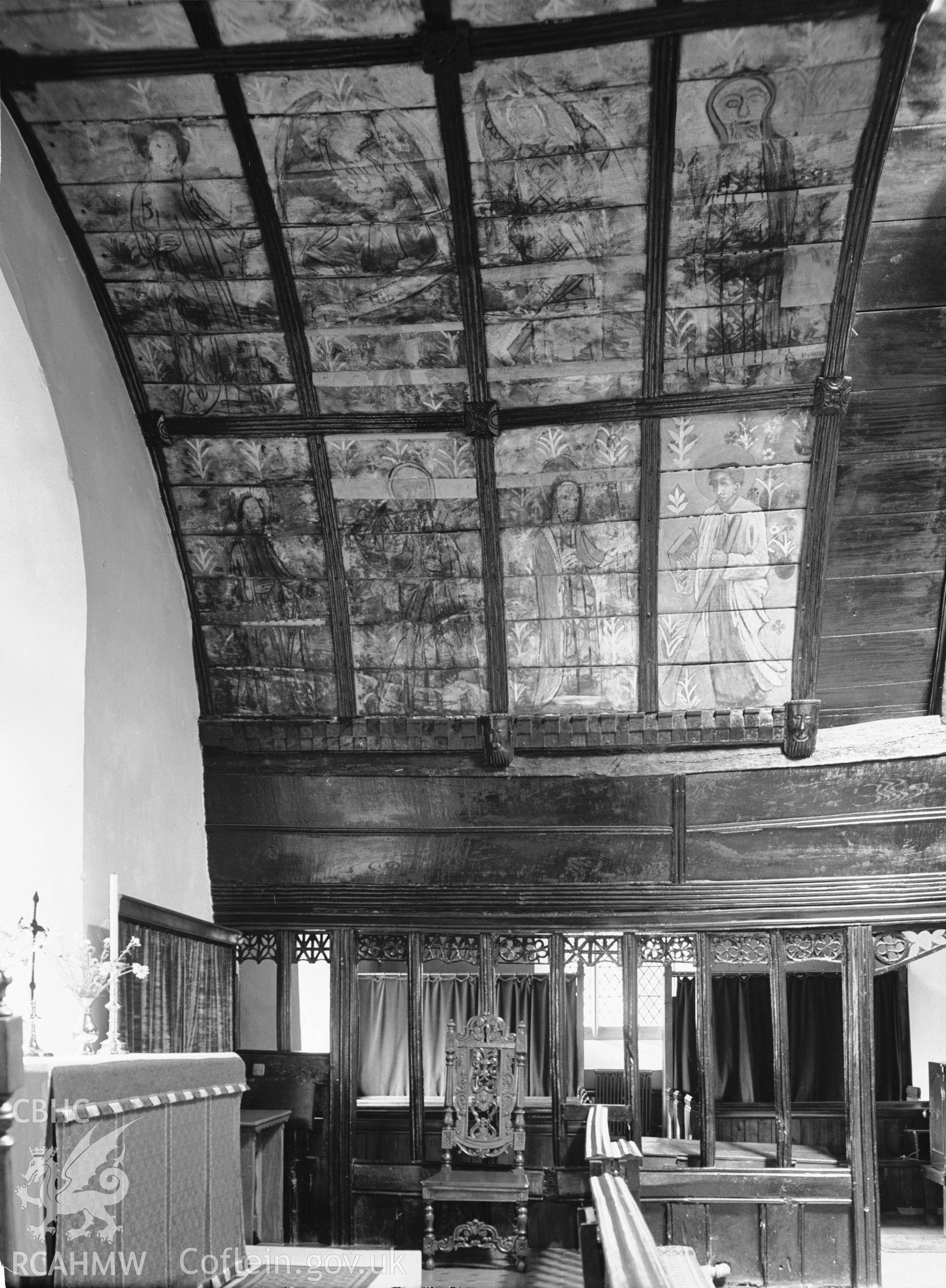 Interior view looking south showing the barrel ceiling in the sanctuary.