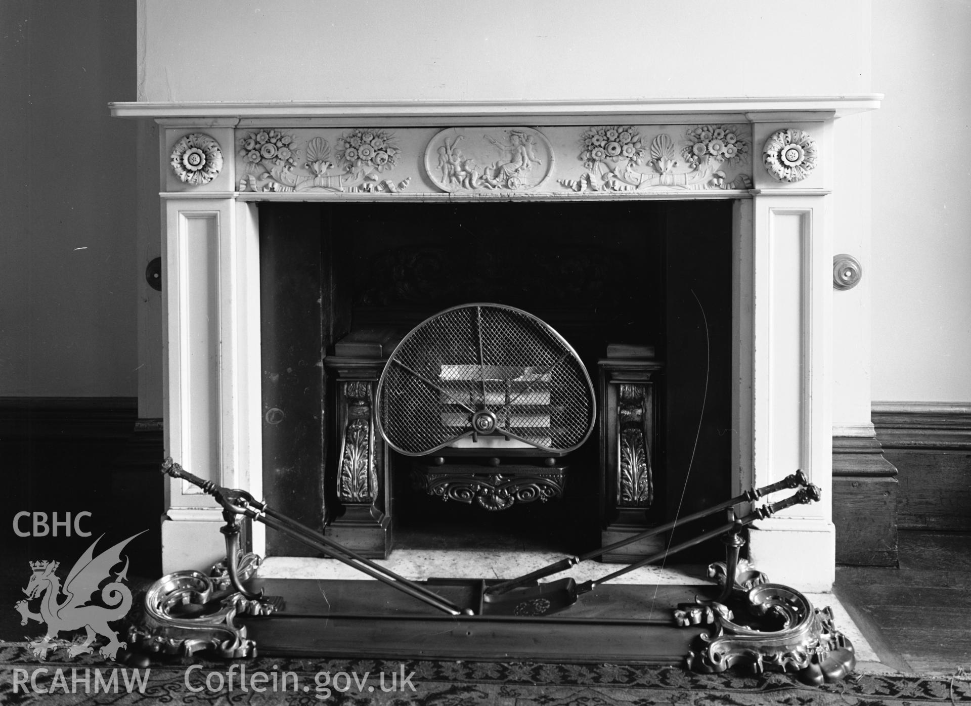 Interior view showing fireplace in entrance hall at Glynllifon Hall