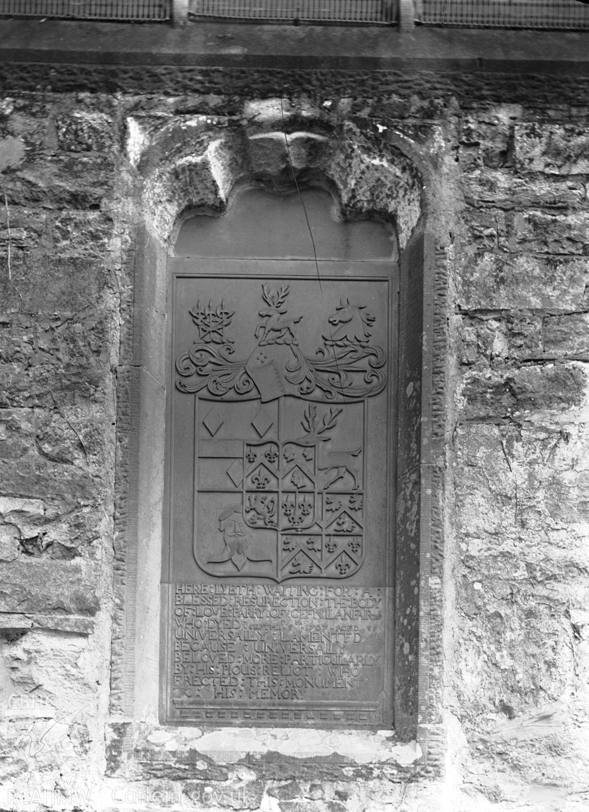 Interior view showing slate memorial on the east wall.