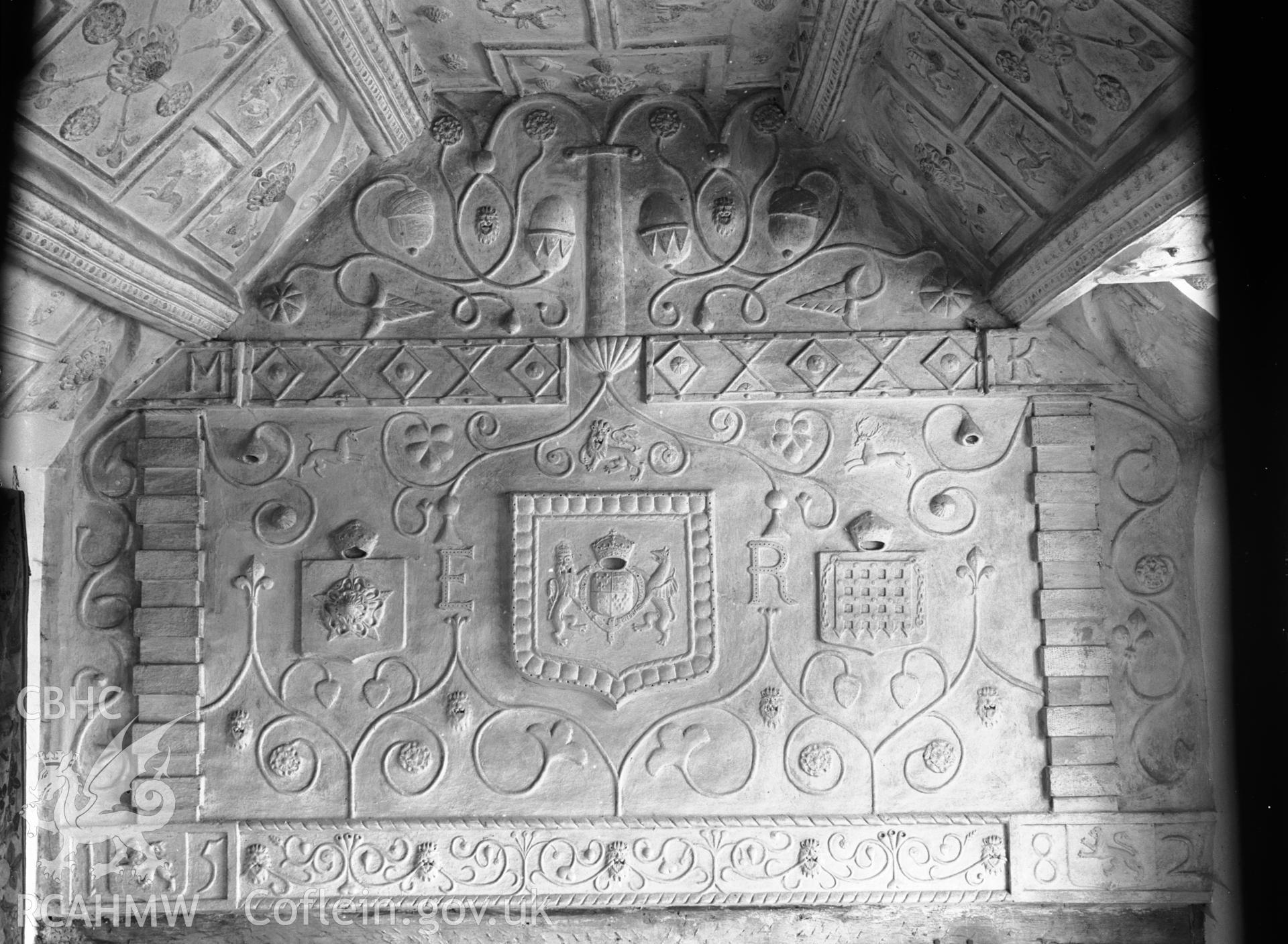 Interior view showing plaster detail in the Great Hall.