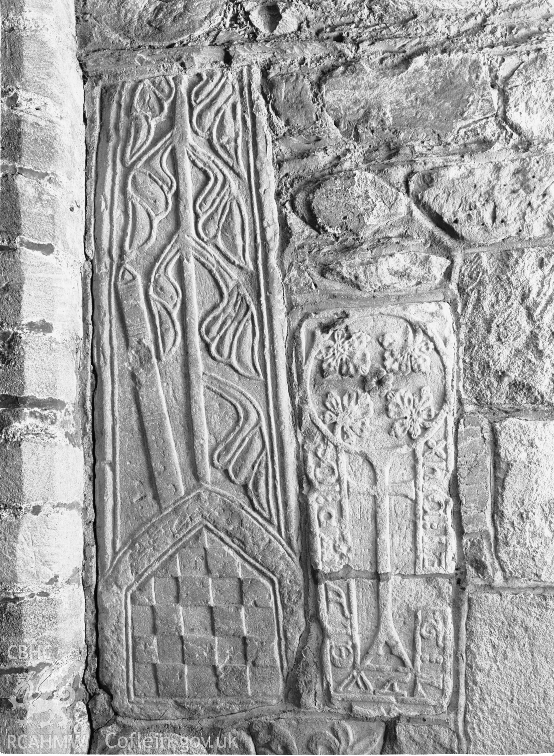 Interior view showing coffin lids in the west wall of the porch.