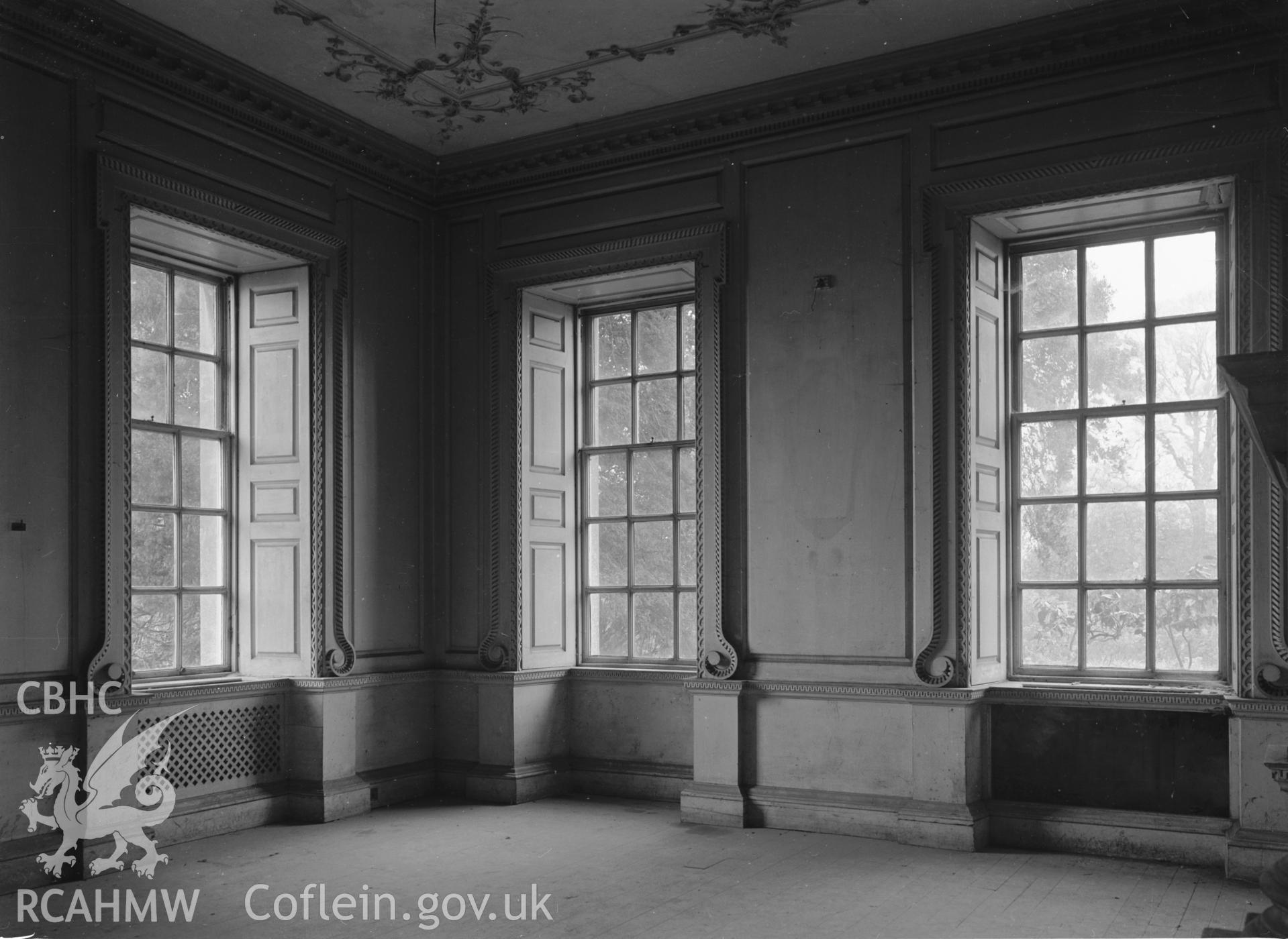 Interior view, windows in drawing room