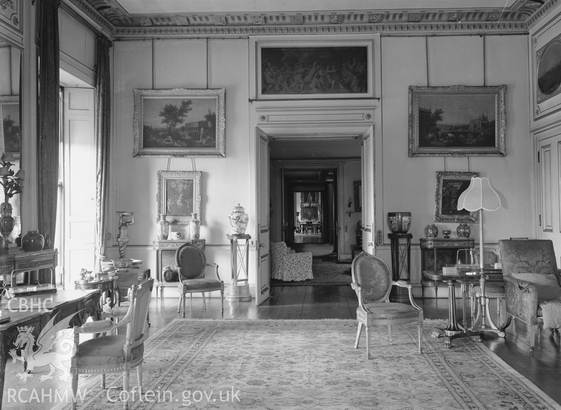 Interior: drawing room, looking W to the dining room