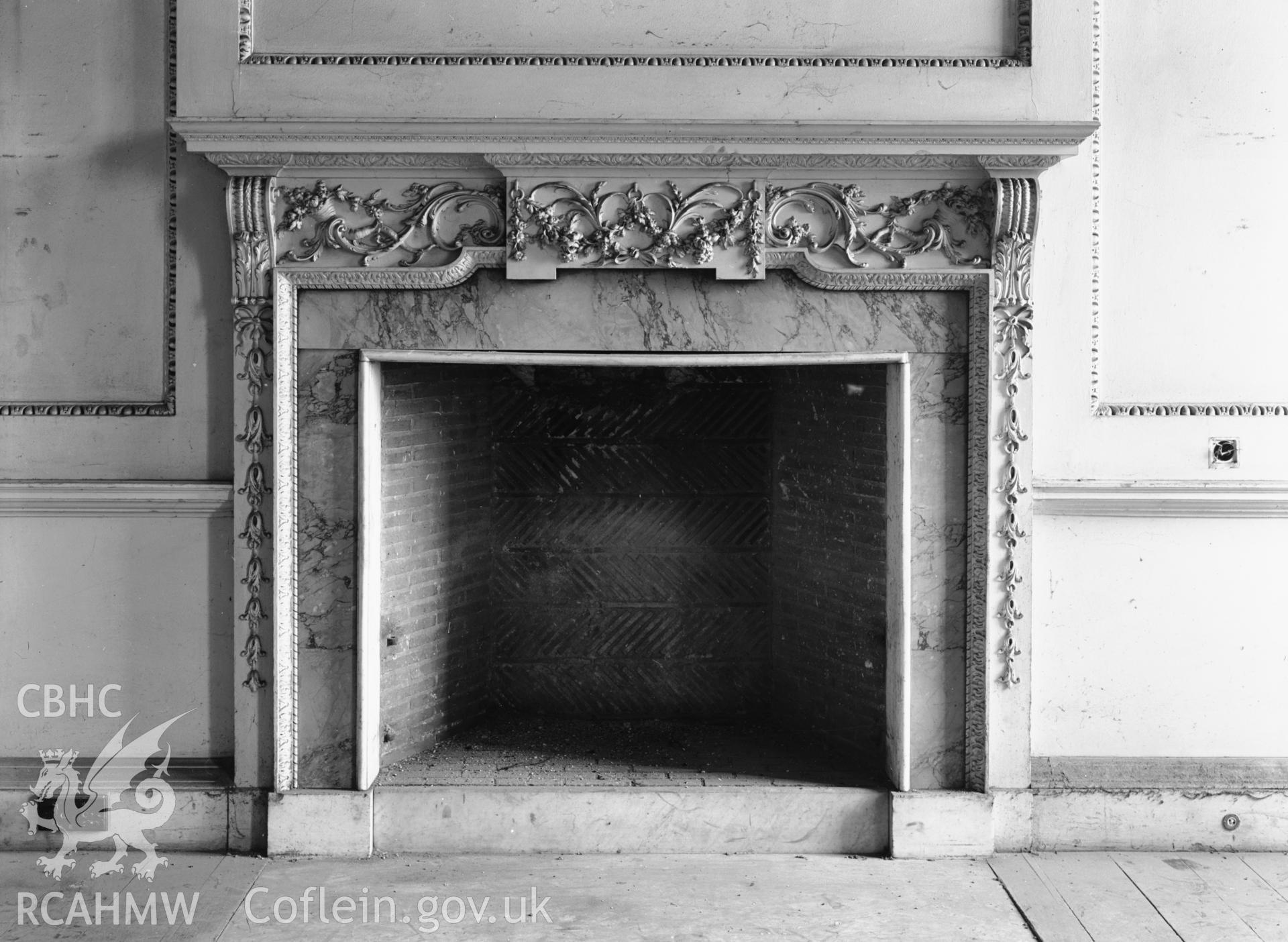 Interior view, fireplace in salon