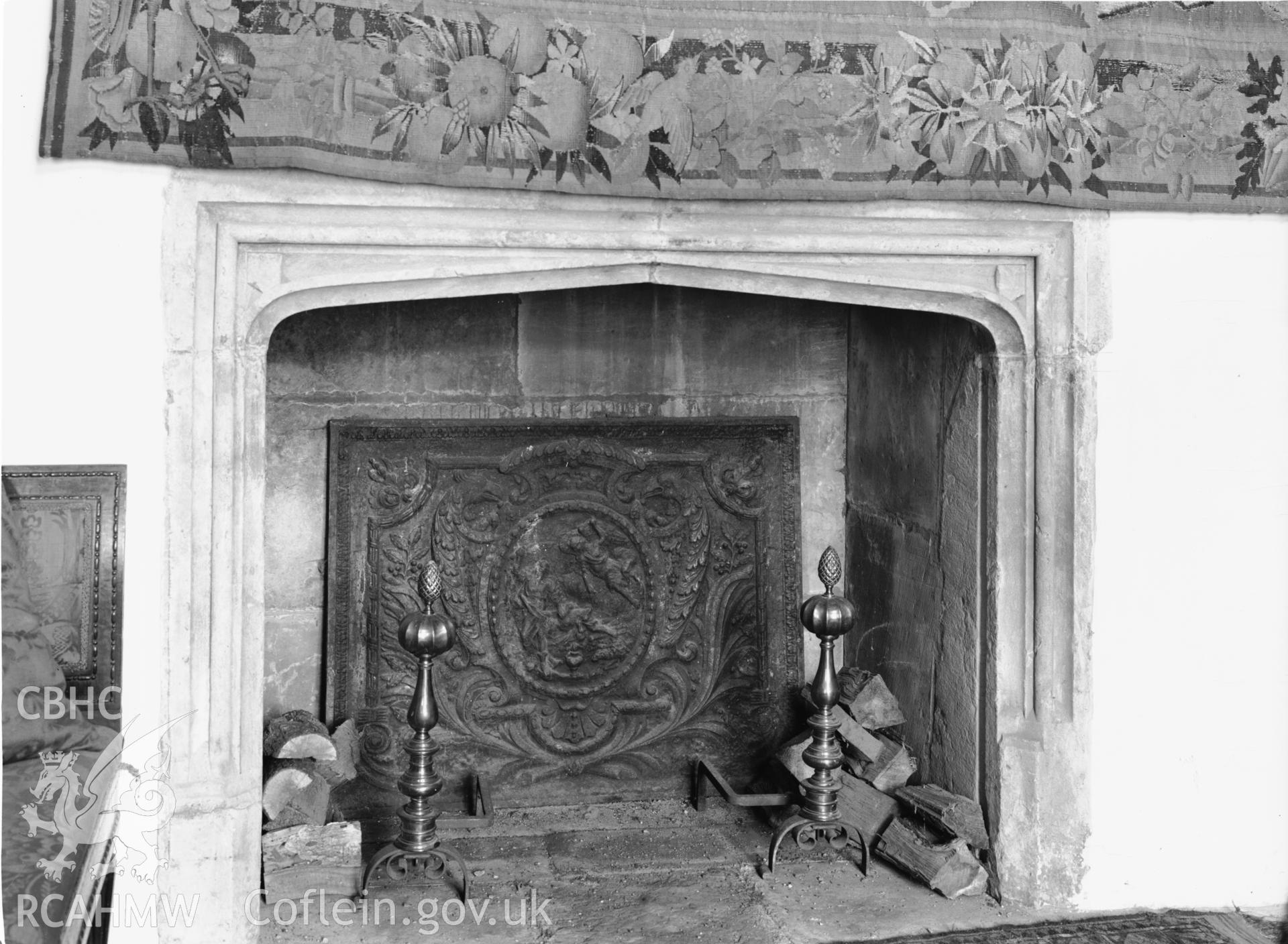 Interior view showing the fireplace in the Great Hall.