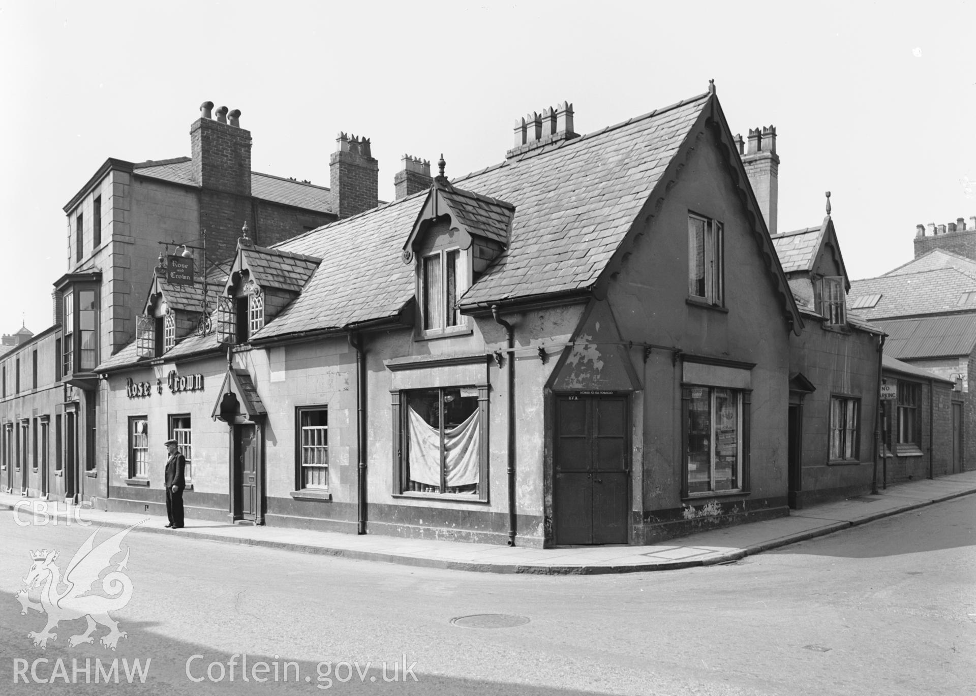 Black and white photograph of the Rose and Crown Inn, Wrexham, looking SW