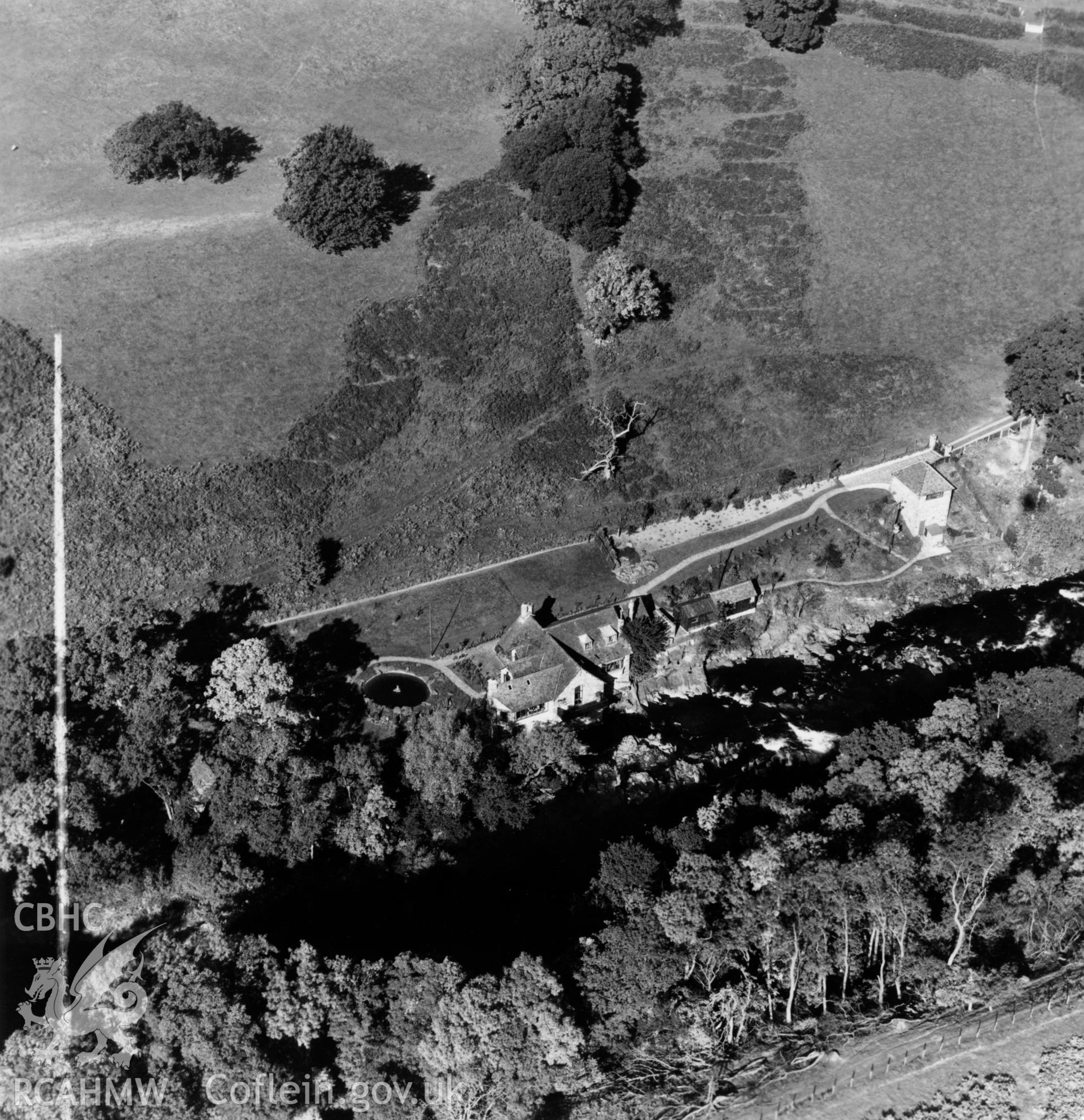 View of Buckland Old Mill, commissioned by Sir Roy Fedden. Oblique aerial photograph, 5?" cut roll film.