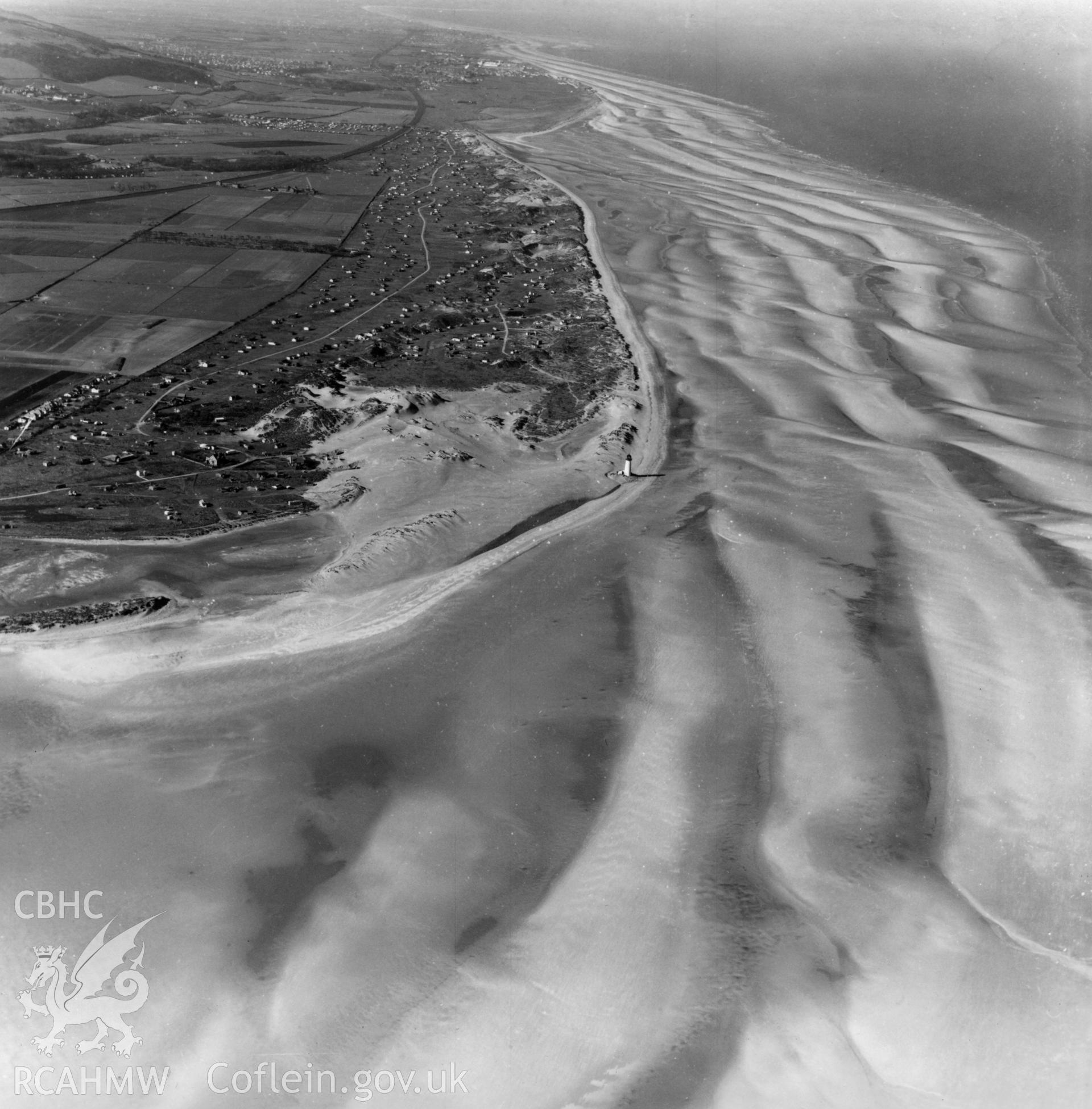 View of caravans and chalets on the Warren, Point of Ayr. Oblique aerial photograph, 5?" cut roll film.