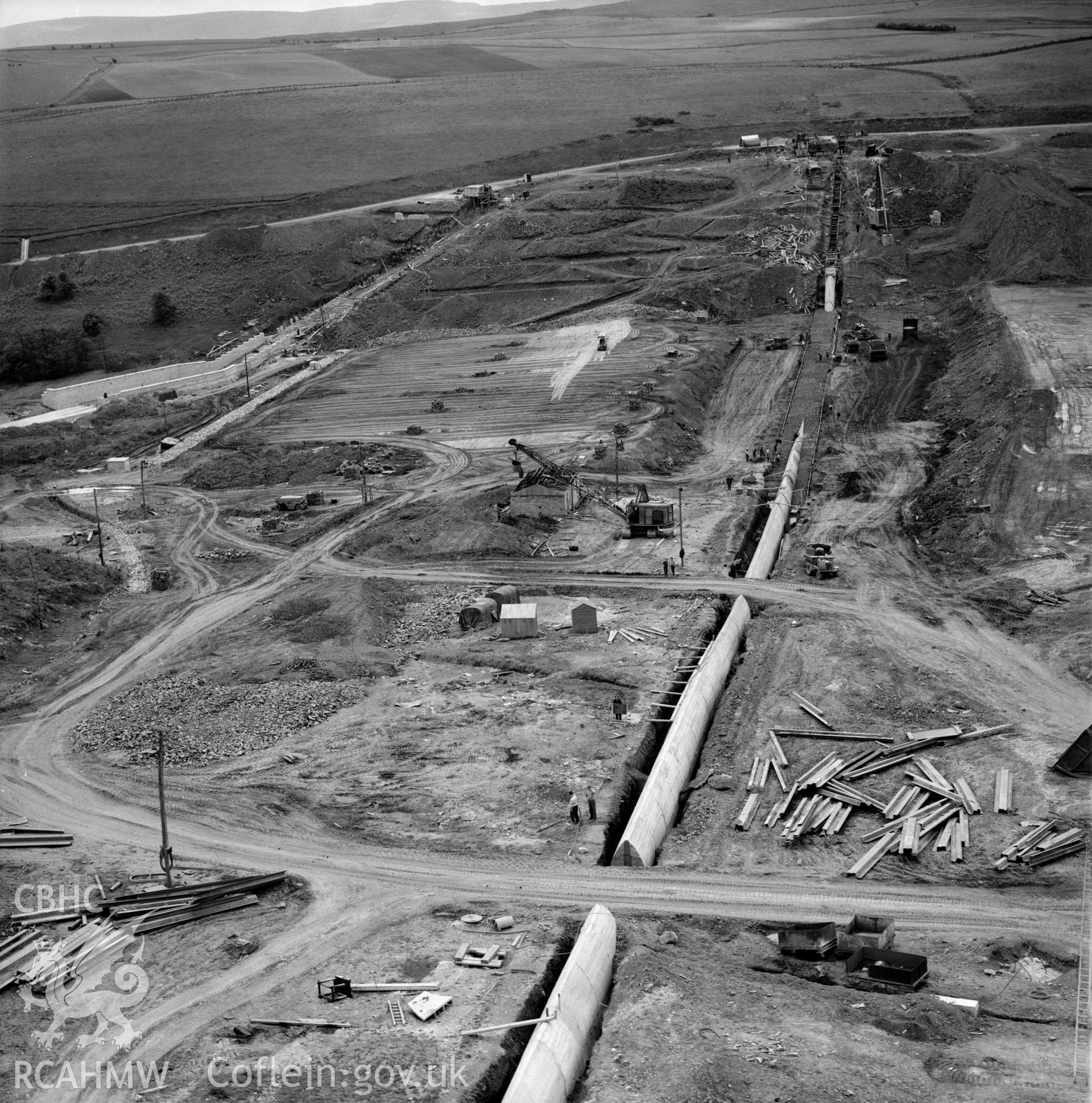 View of site during the construction of Usk Reservoir