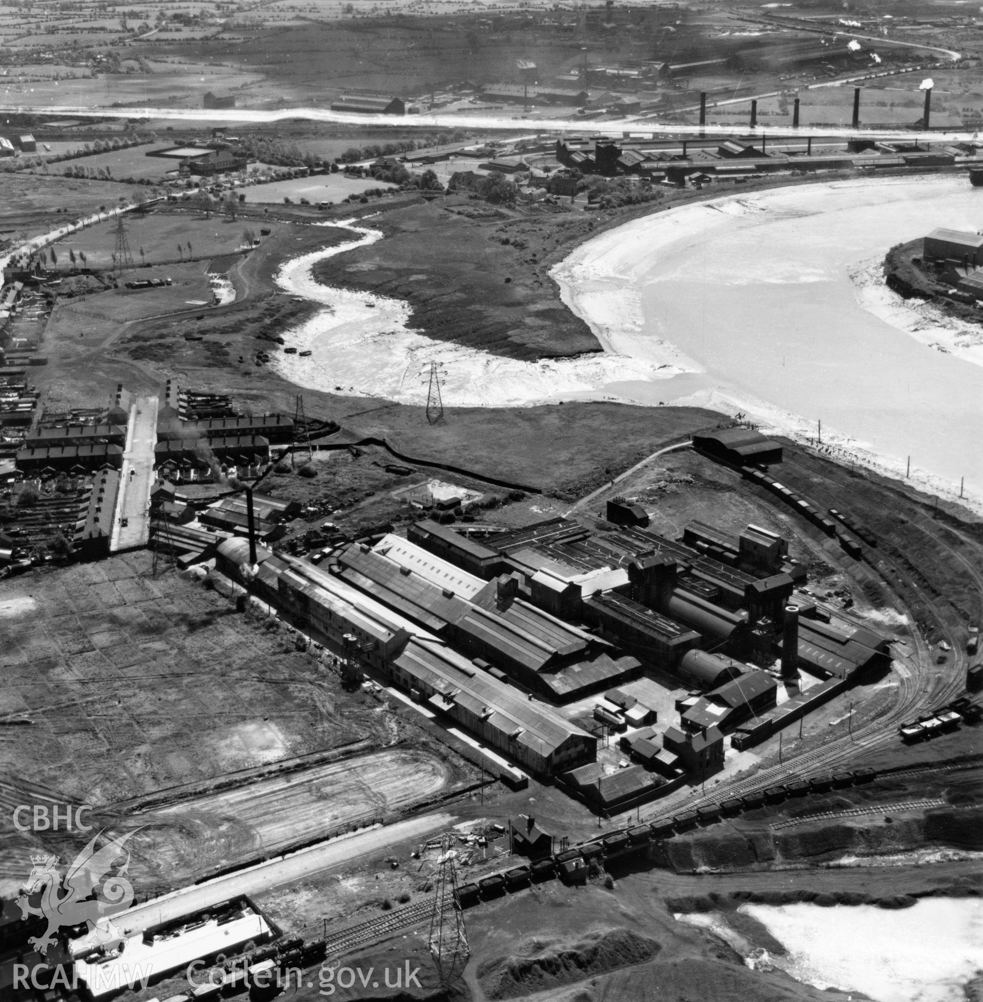 View of the British Glues and Chemicals works, Newport. Oblique aerial photograph, 5?" cut roll film.