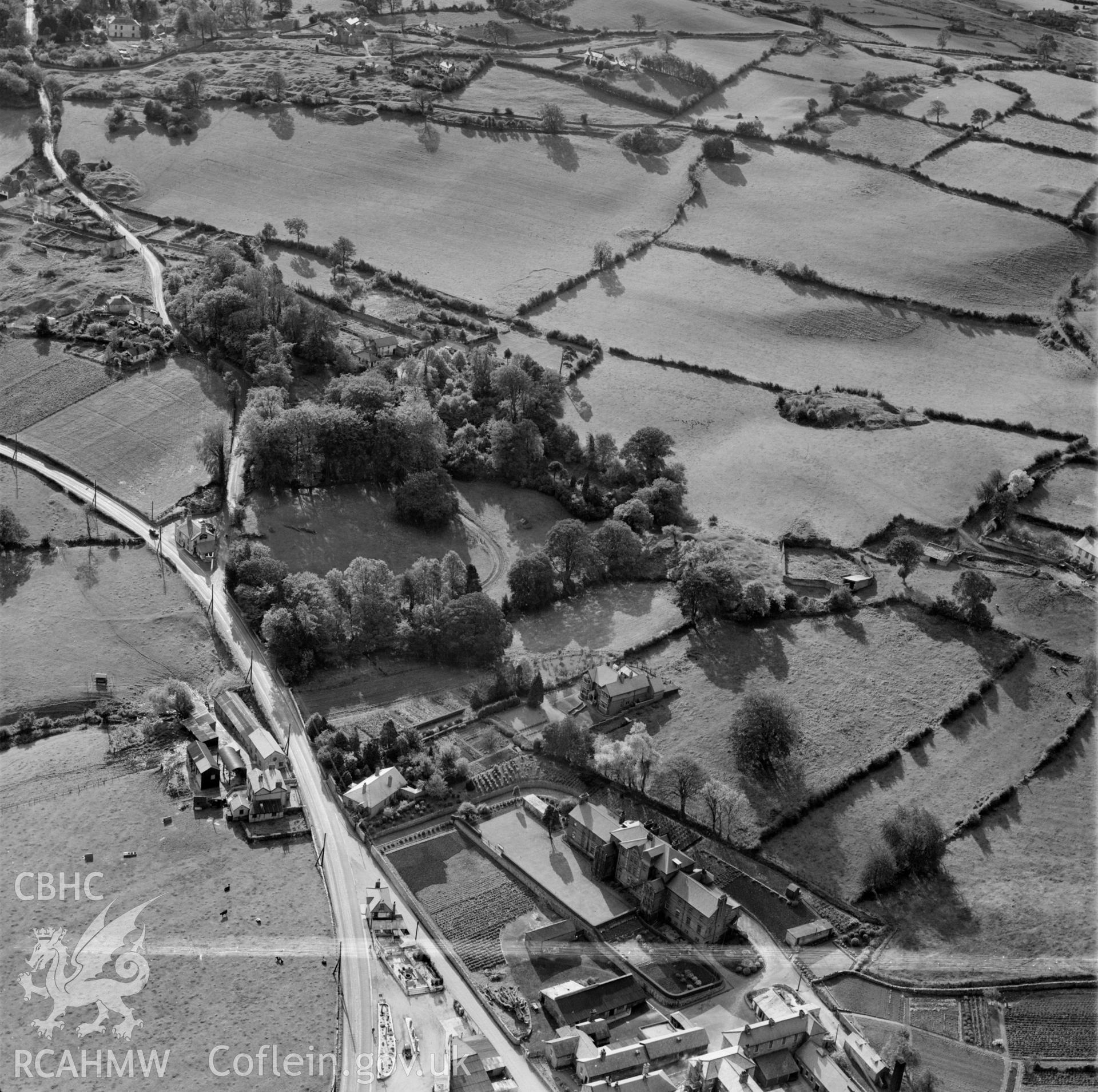 View of area south of Holywell showing Stamford Dairy and Lluesty Hospital. Labelled "Holywell Textile Mills Ltd., Highfield & Pistyll".