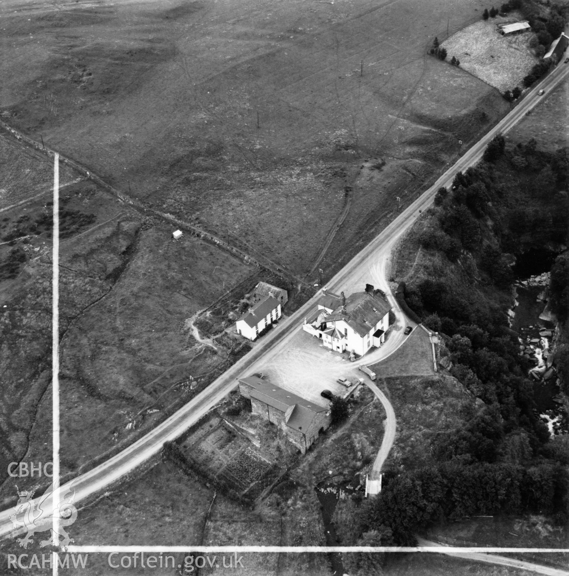 View of the George Borrow Hotel, Ponterwyd. Oblique aerial photograph, 5?" cut roll film.