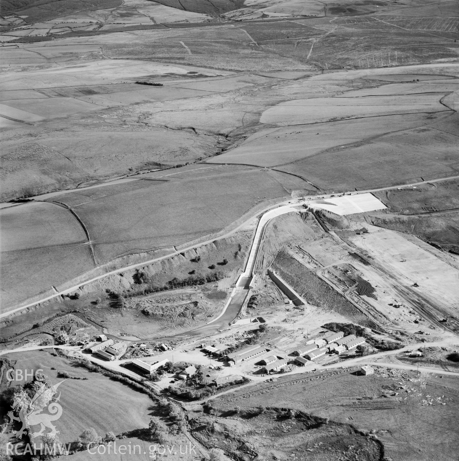 View showing construction of Usk reservoir, commissioned by County Borough of Swansea