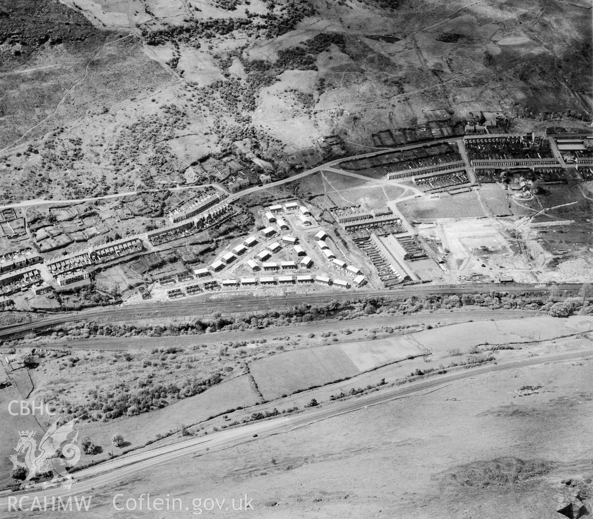 View of steel houses under construction at Nant-y-Fedw, Ynysyboeth