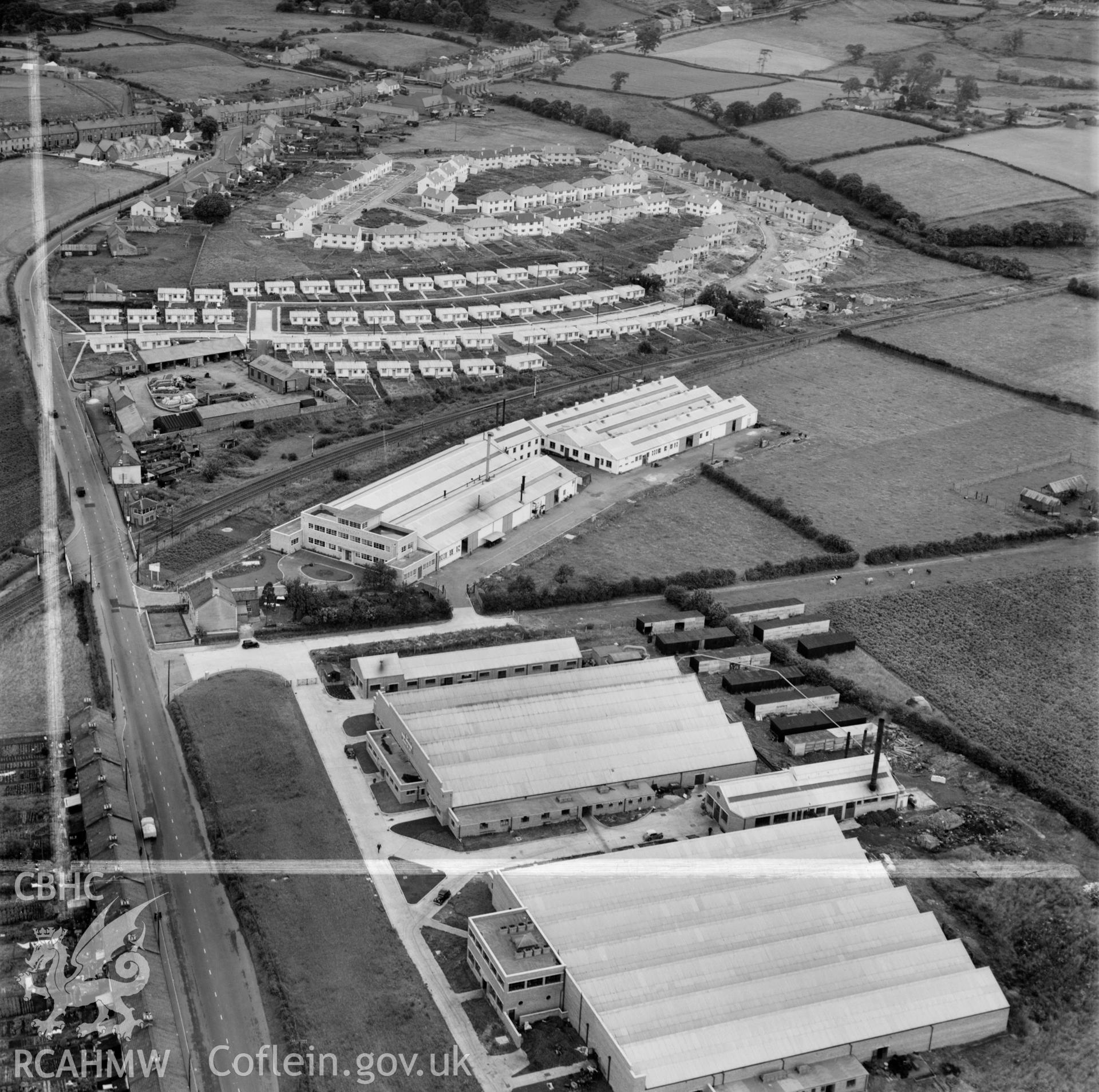 View of factories and housing near Talbot Green, including temporary prefab housing
