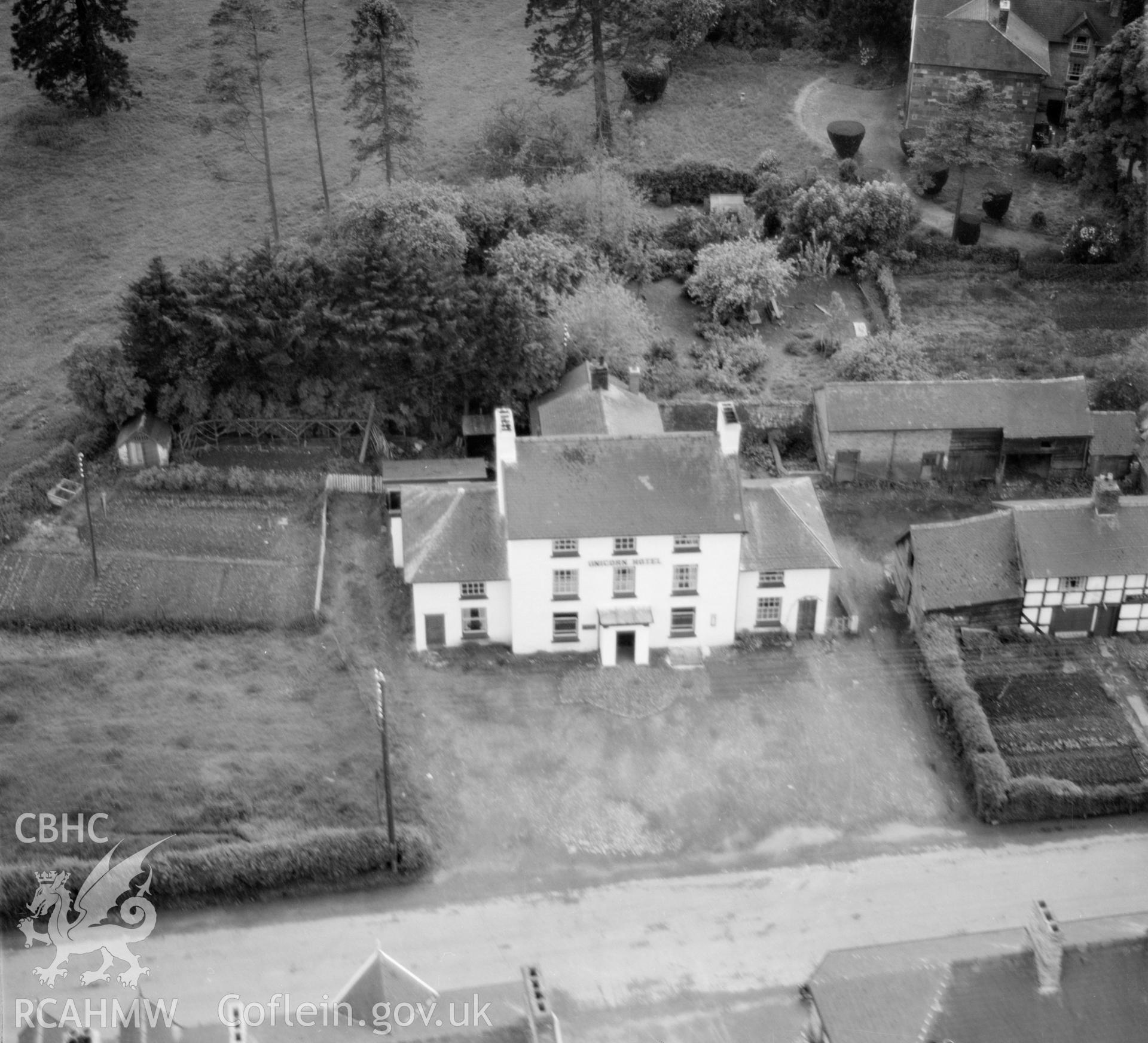 View of Caersws showing Unicorn Hotel