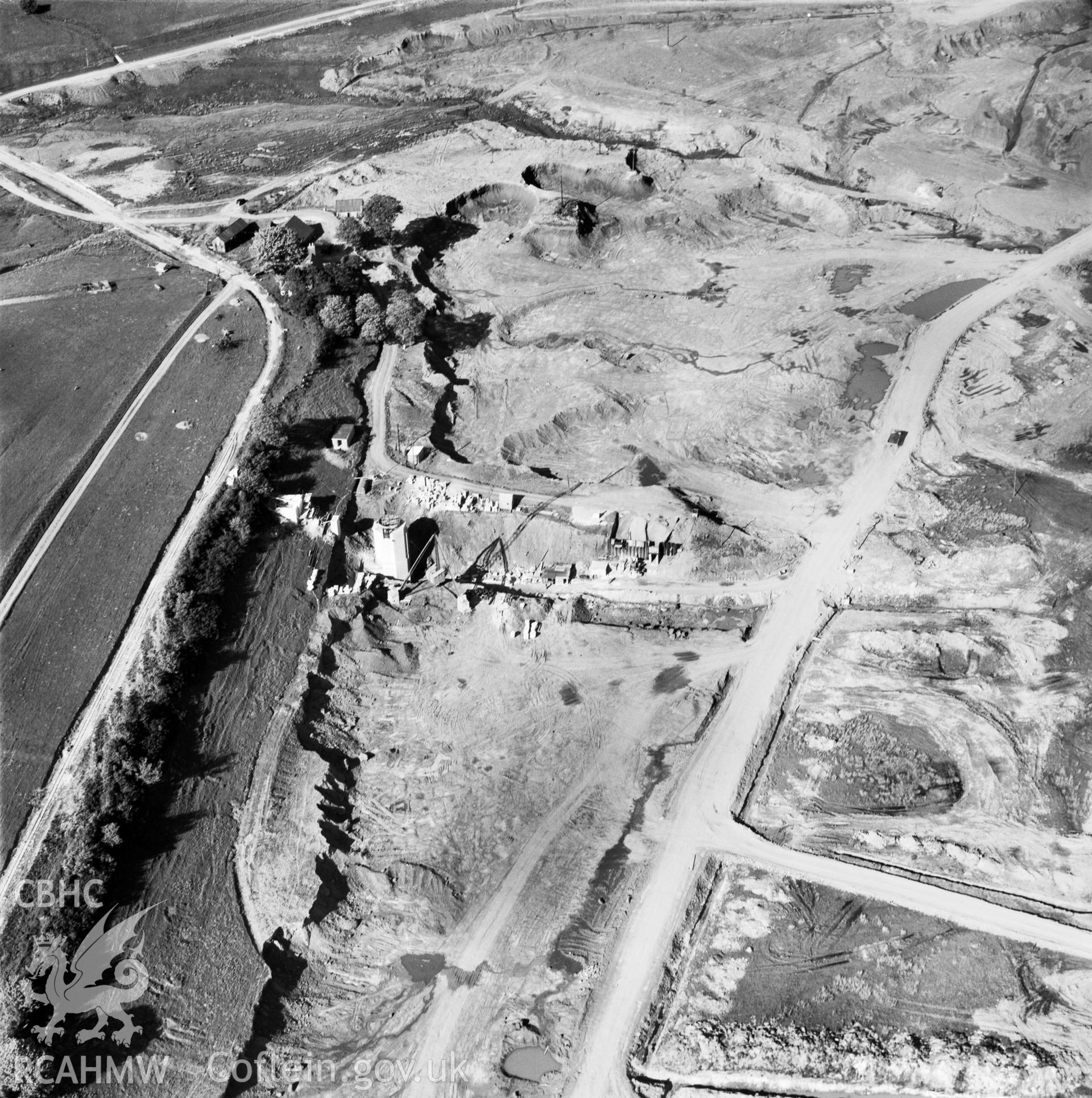 View showing construction of Usk reservoir, commissioned by County Borough of Swansea