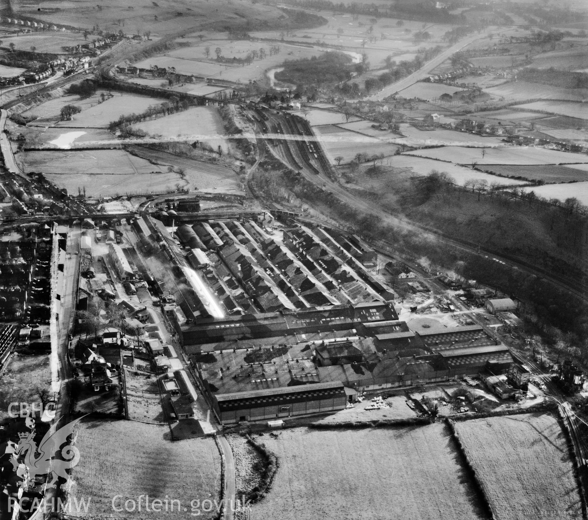 View of Northern Aluminium Company works, Rogerstone, showing camoflaged roofs
