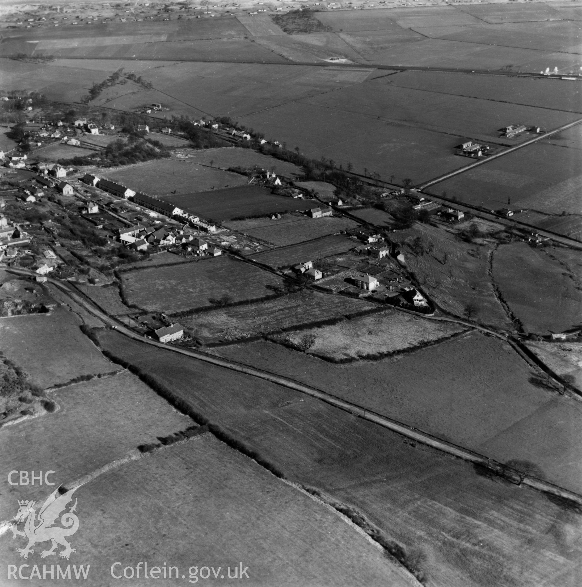 View of Gwespyr and the Chester & Holyhead railway. Oblique aerial photograph, 5?" cut roll film.