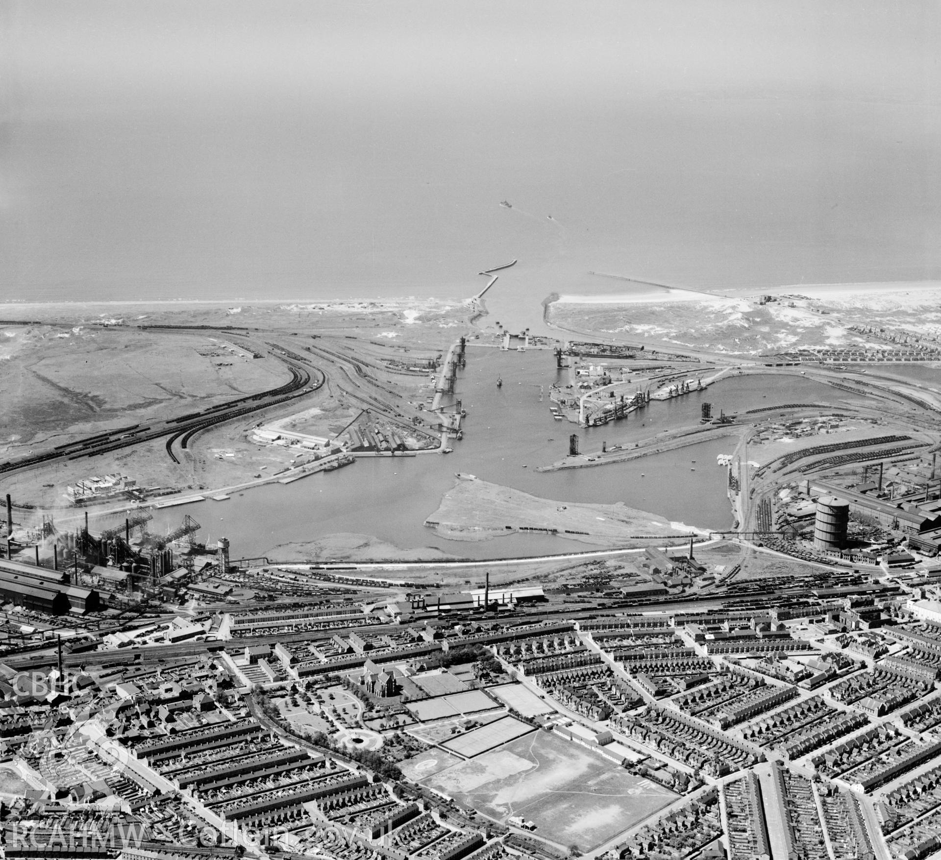 General view of Port Talbot showing docks