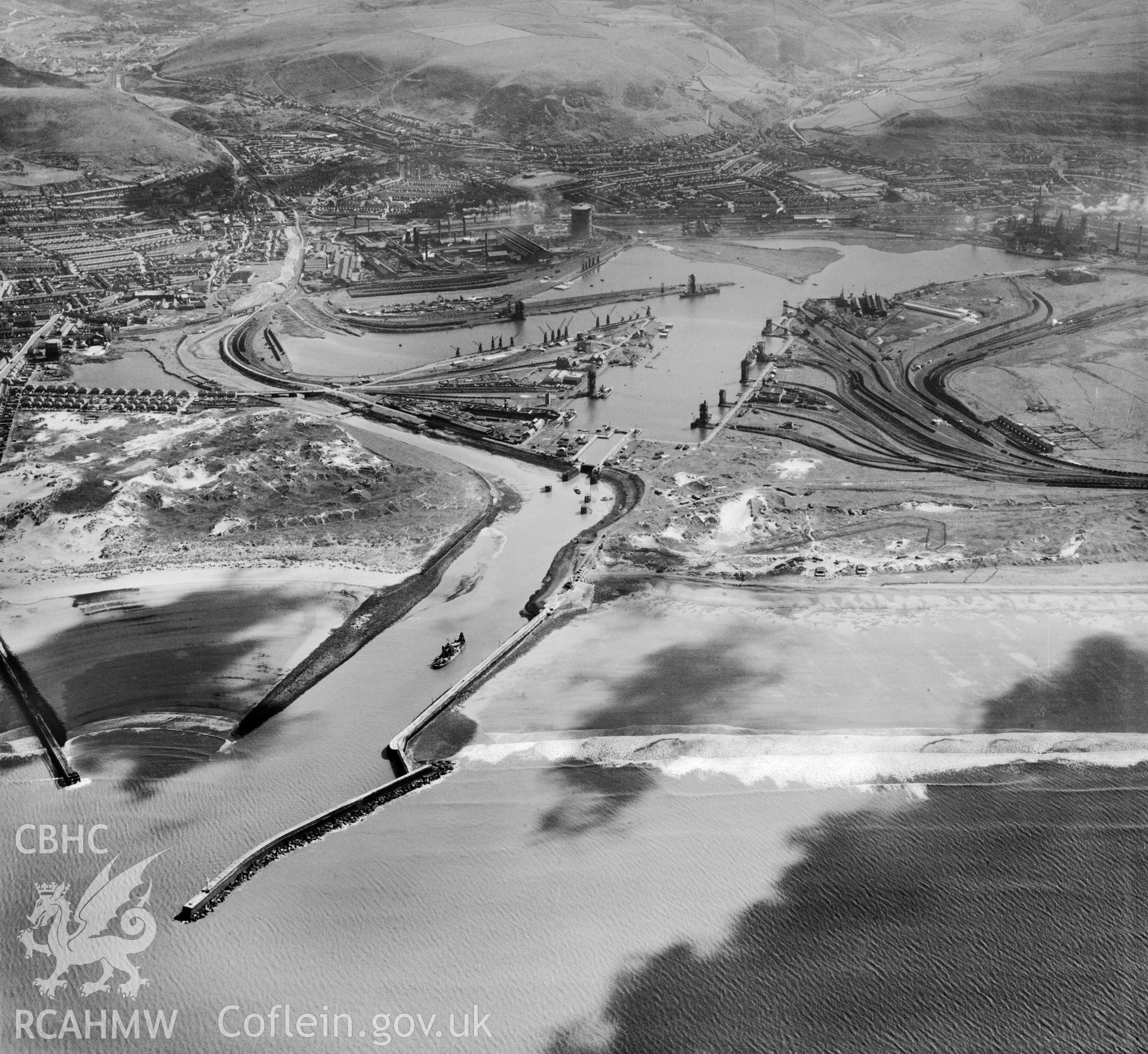 General view of Port Talbot showing docks