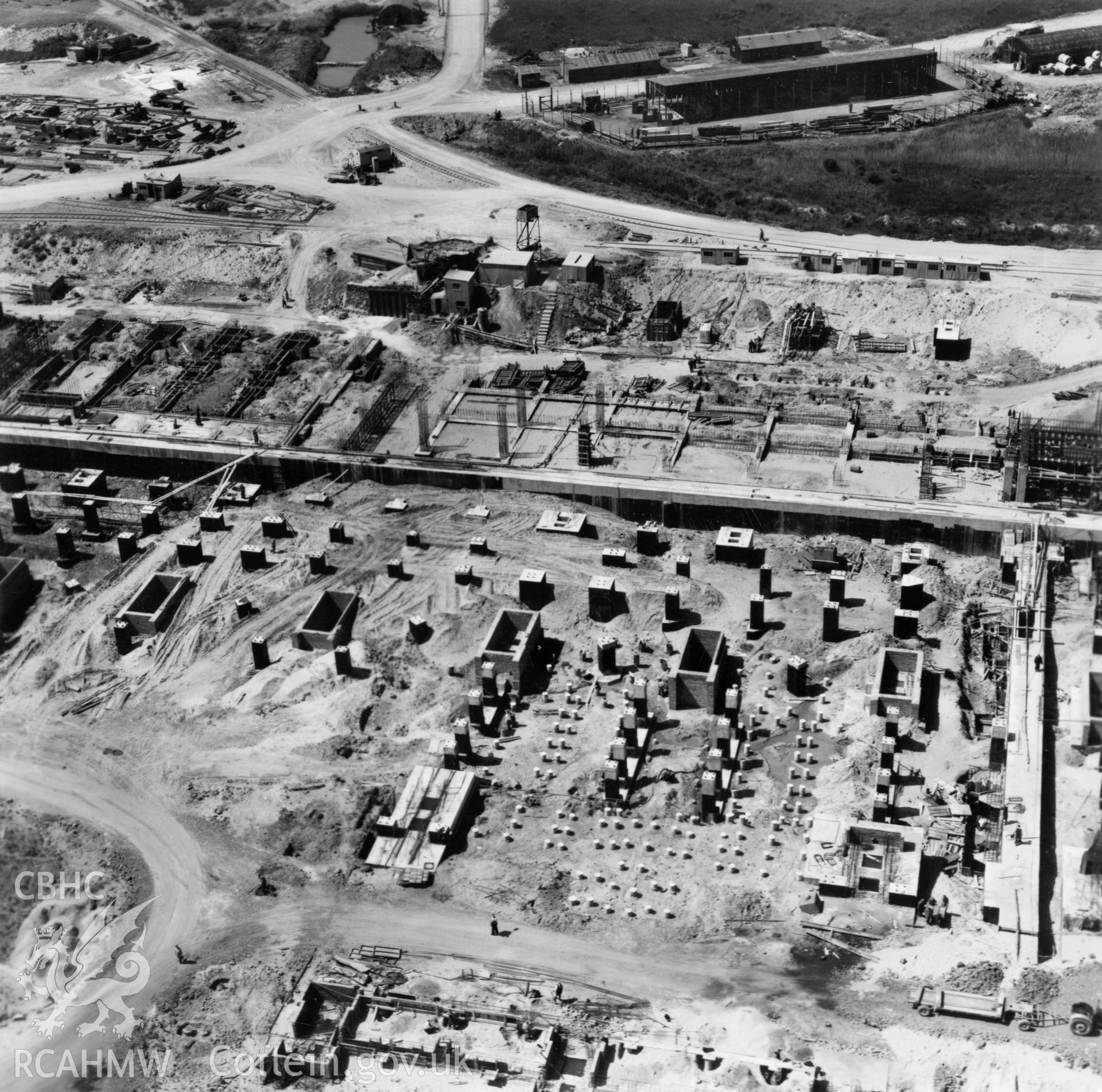 View of Abbey Steelworks, Port Talbot, under construction. Oblique aerial photograph, 5?" cut roll film.