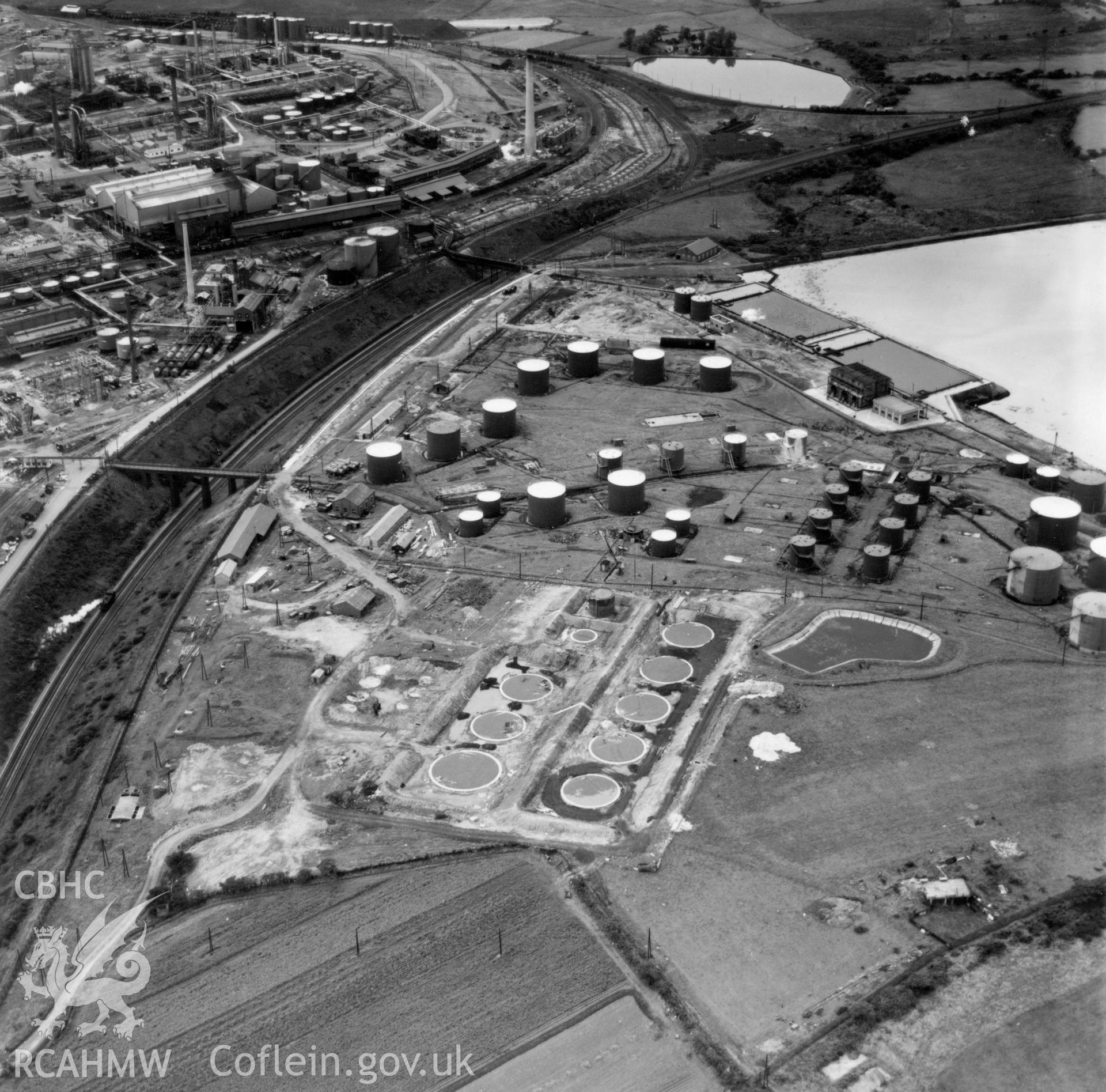 View of the National Oil Refinery, Llandarcy. Oblique aerial photograph, 5?" cut roll film.