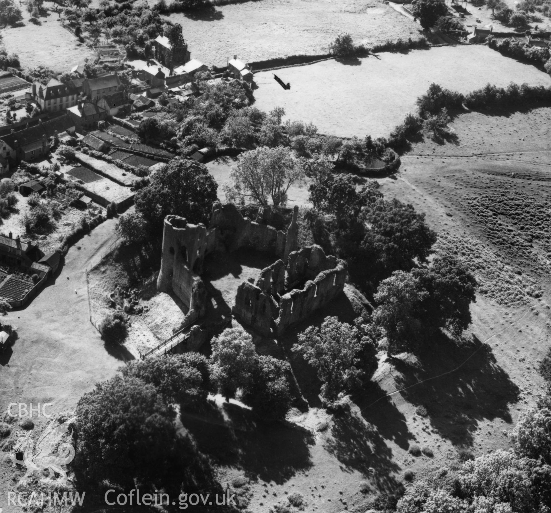 View of Grosmont Castle. Oblique aerial photograph, 5?" cut roll film.