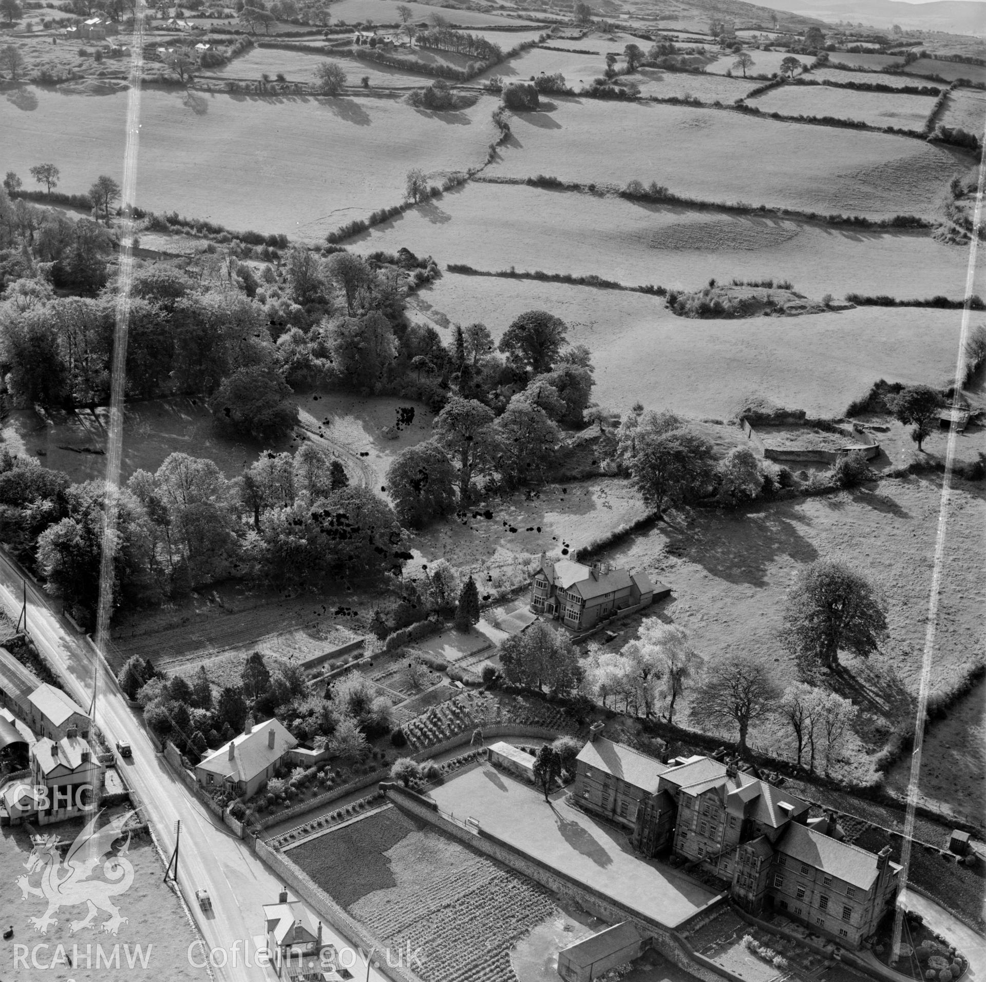 View of area south of Holywell showing Stamford Dairy and Lluesty Hospital. Labelled "Holywell Textile Mills Ltd., Highfield & Pistyll".