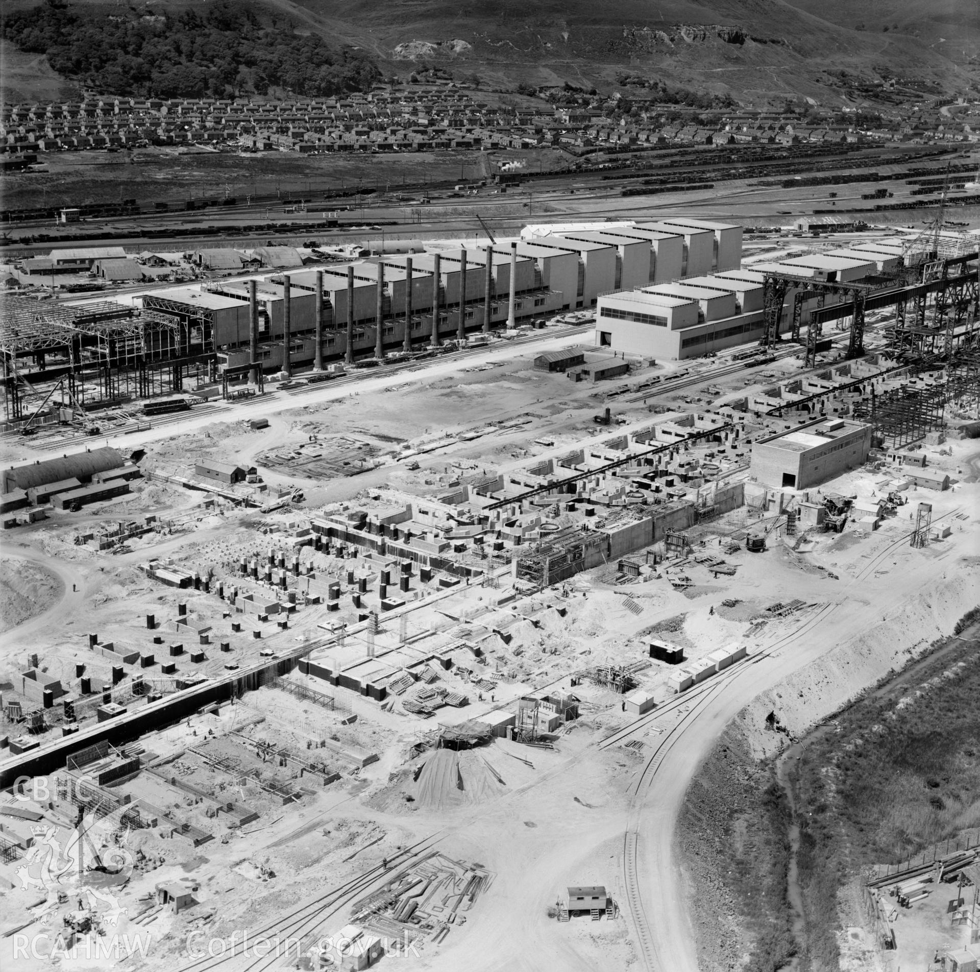 View of Abbey steelworks, Port Talbot, under construction