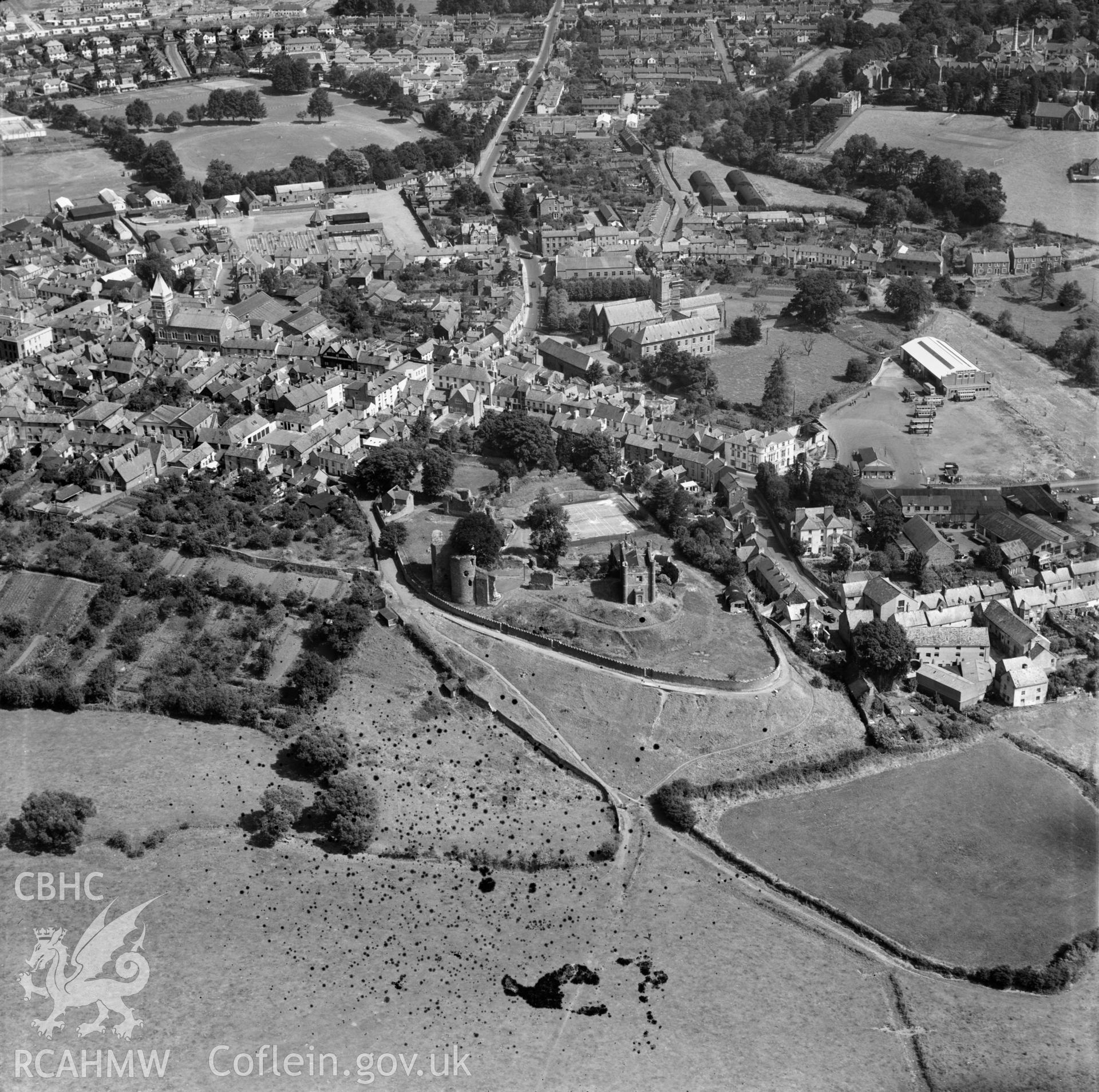View of Abergavenny showing castle
