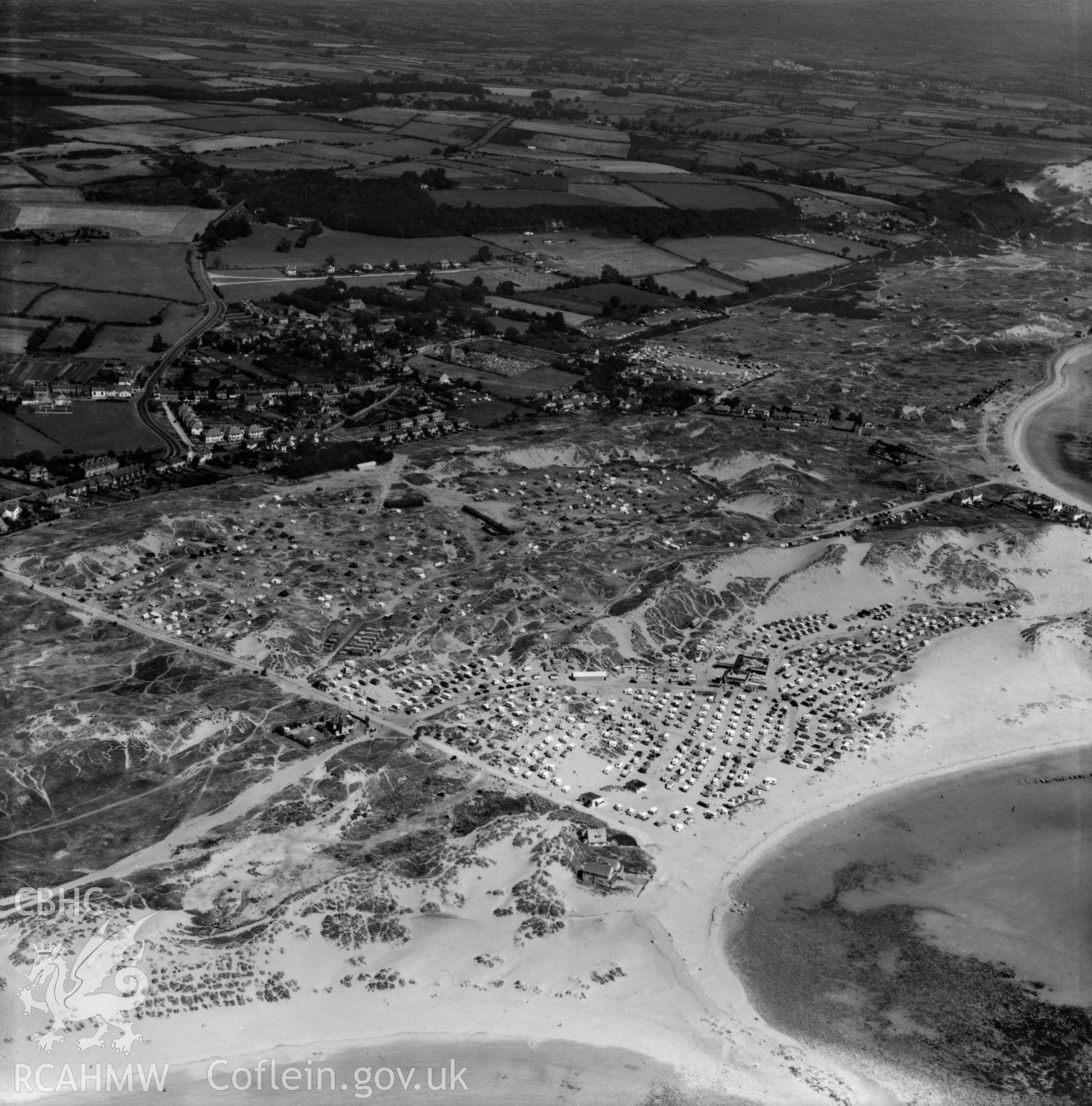 View of Newton Burrows, Porthcawl showing caravans. Oblique aerial photograph, 5?" cut roll film.