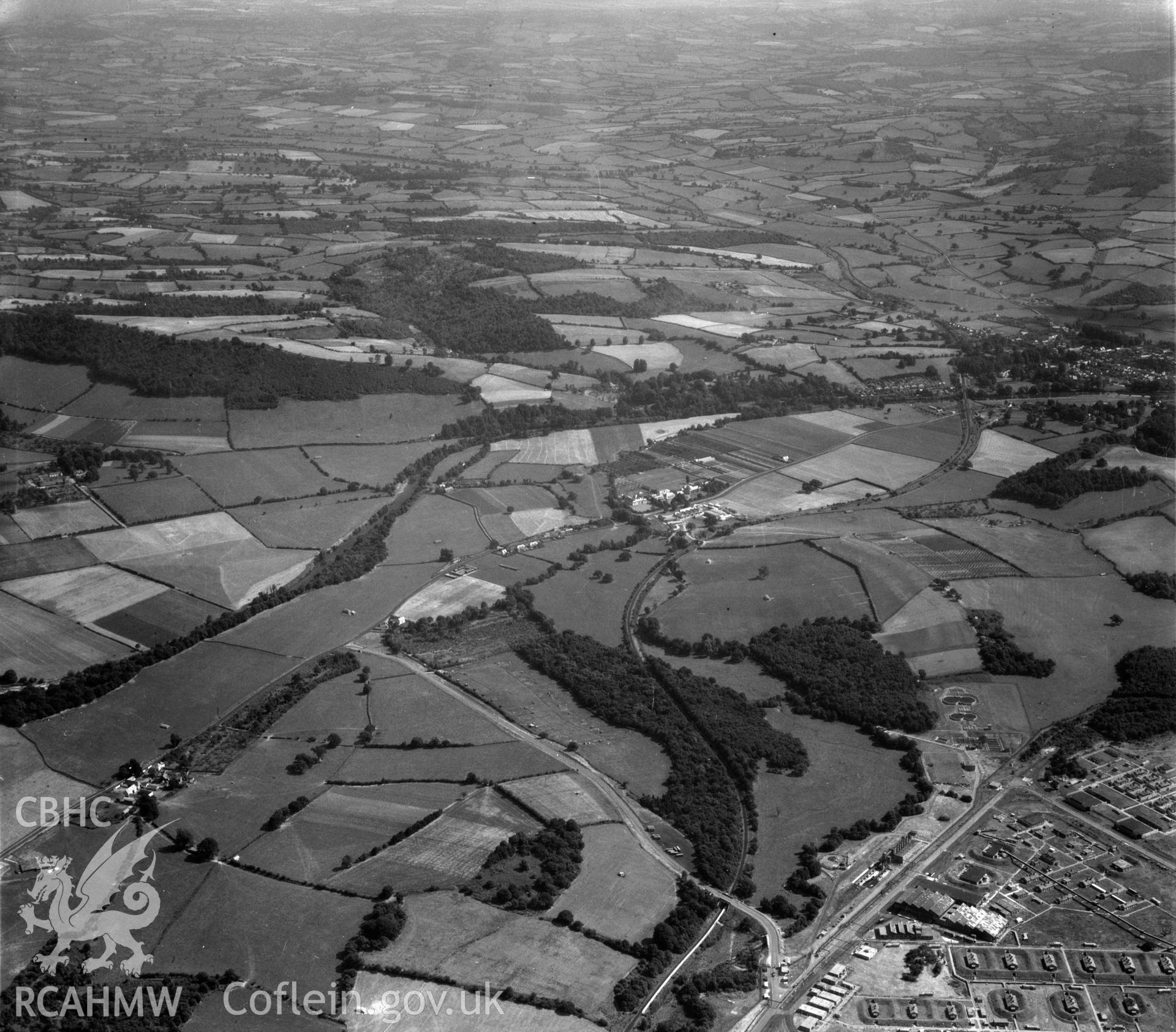Distant view of Usk showing Glascoed Ordnance factory