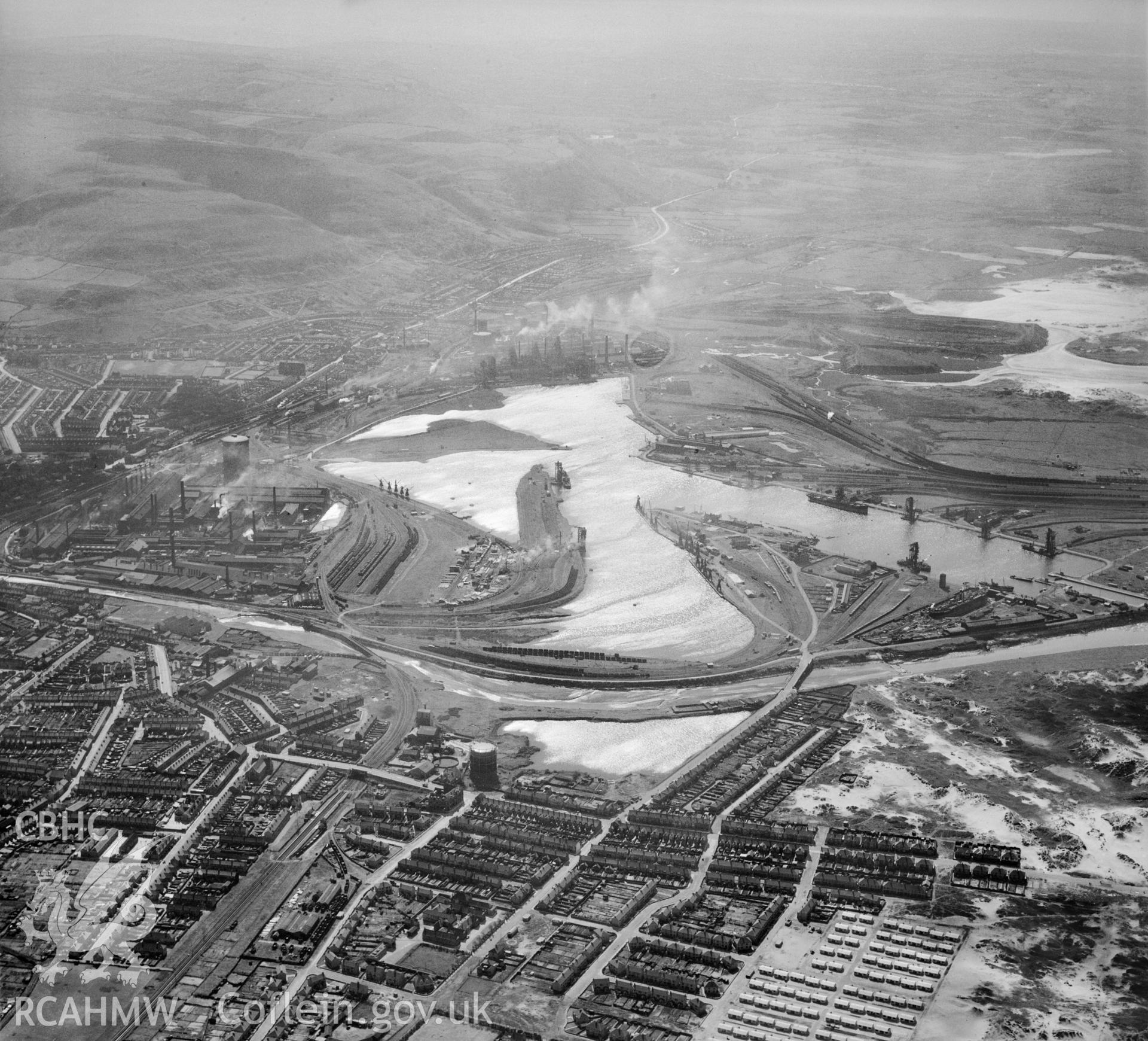 General view of Port Talbot showing docks