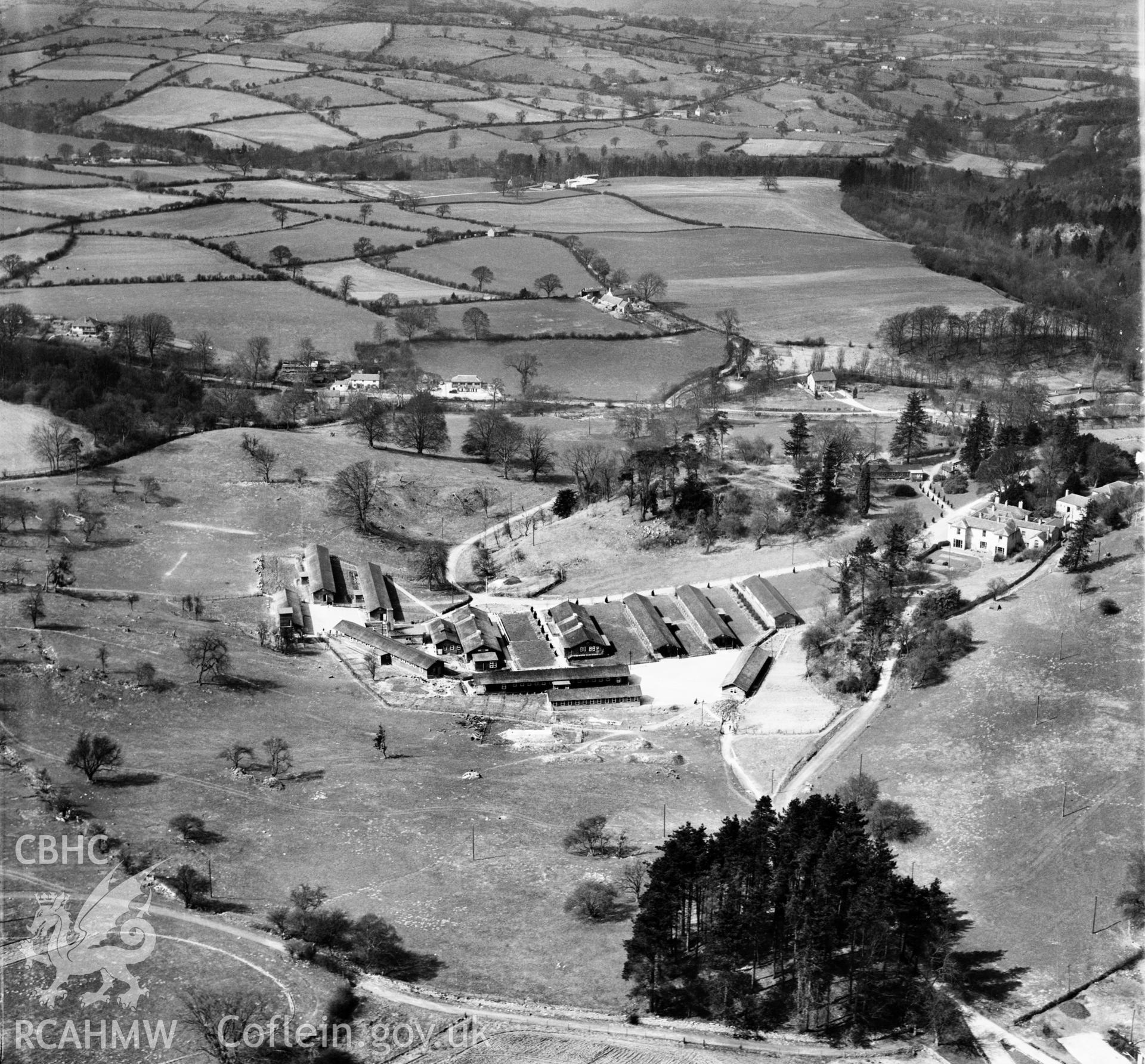 View of Colomendy Camp commissioned by J. Gerrard & Sons Ltd. Swinton, titled: 'Manchester Holiday Camp'. Oblique aerial photograph, 5?" cut roll film.