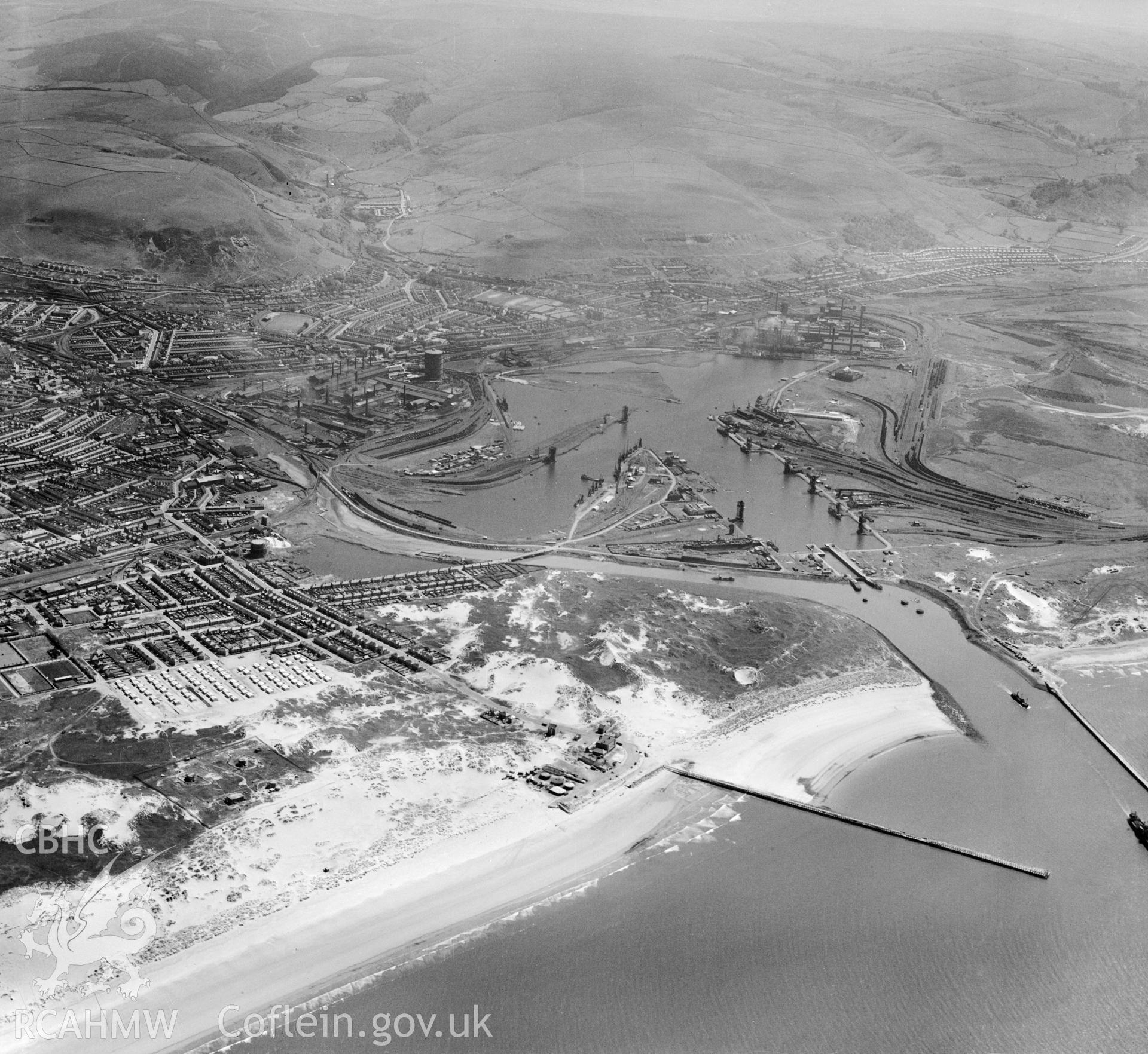 General view of Port Talbot showing docks