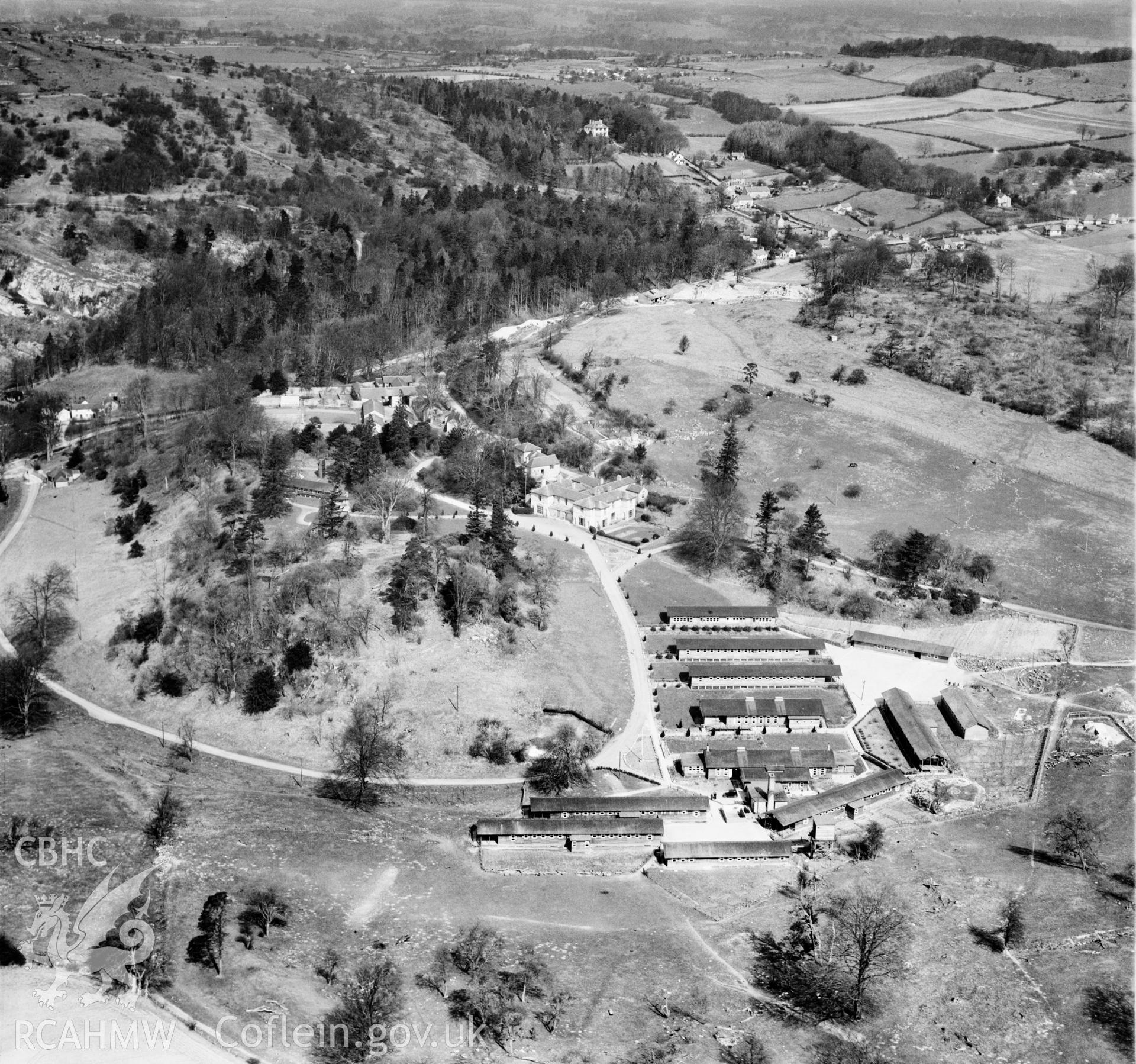 View of Colomendy Camp commissioned by J. Gerrard & Sons Ltd. Swinton, titled: 'Manchester Holiday Camp'. Oblique aerial photograph, 5?" cut roll film.