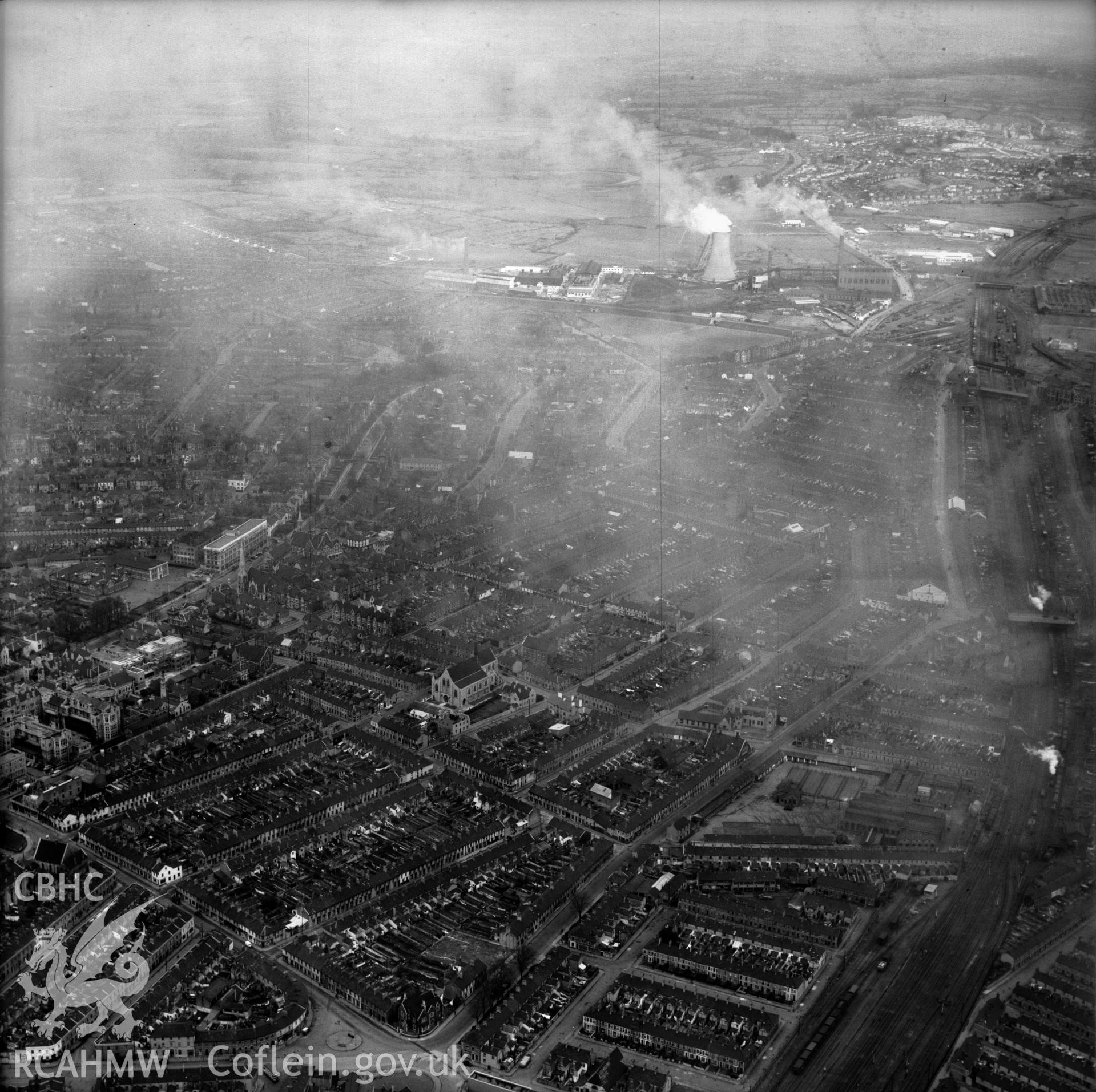 View of Cardiff showing Roath area and power station