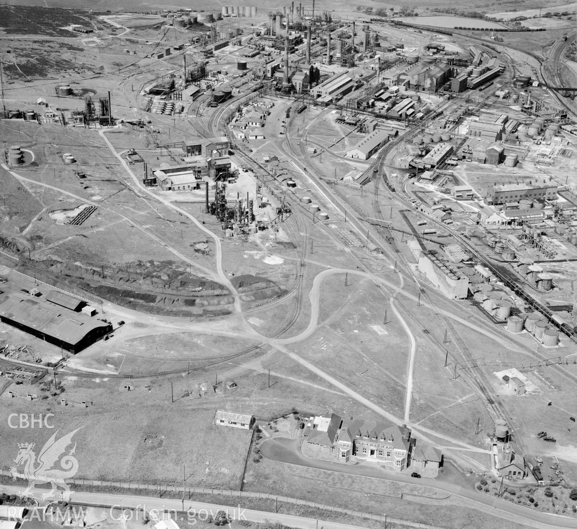 View of Anglo Iranian Oil Co., Llandarcy. Oblique aerial photograph, 5?" cut roll film.