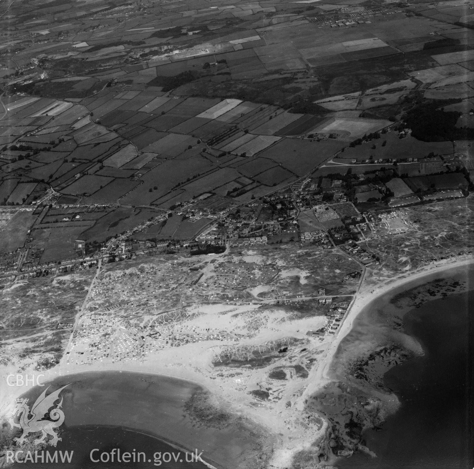 View of Newton Burrows, Porthcawl showing caravans. Oblique aerial photograph, 5?" cut roll film.