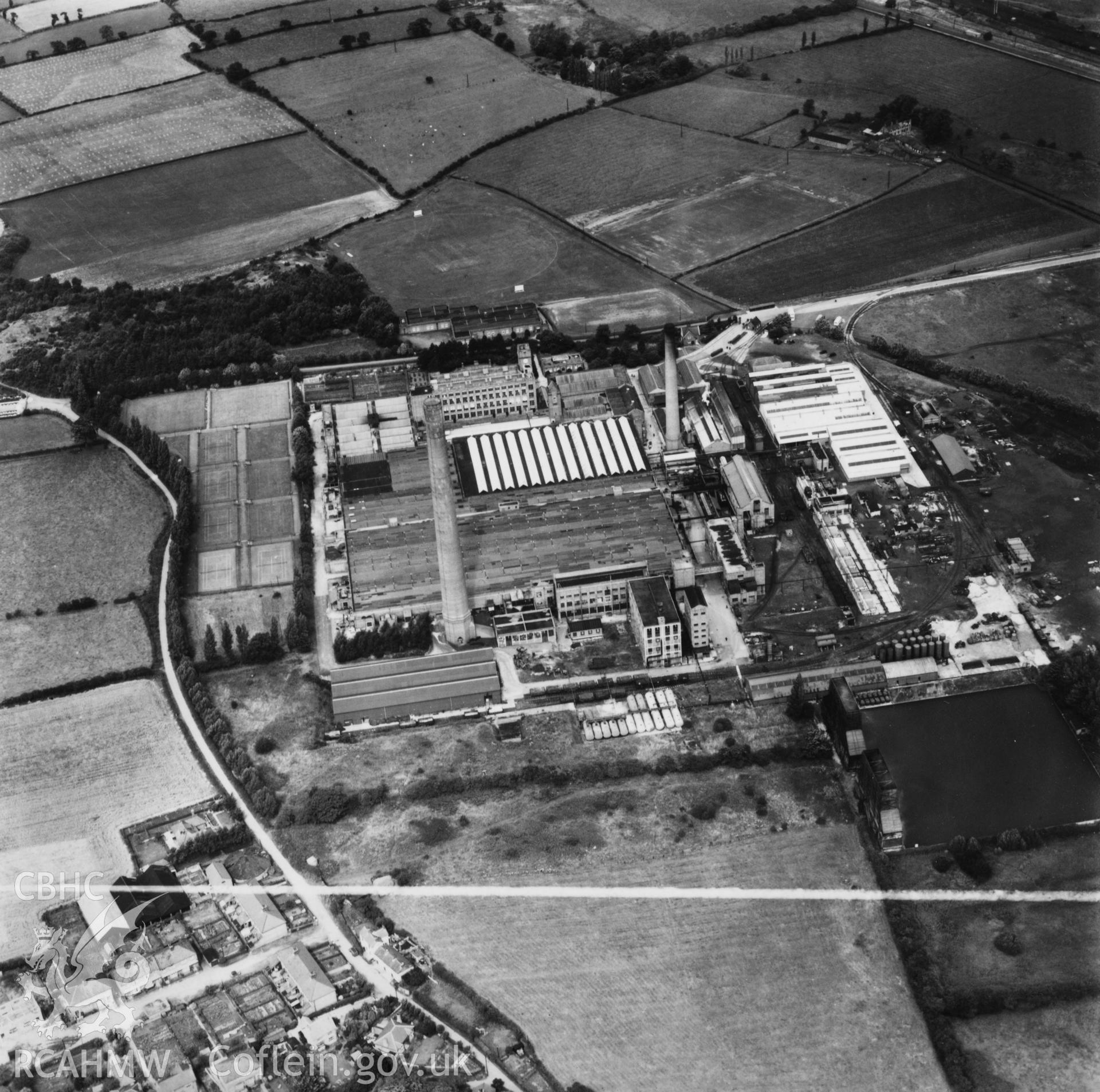 View of the Courtauld's Aber works at Flint. Oblique aerial photograph, 5?" cut roll film.