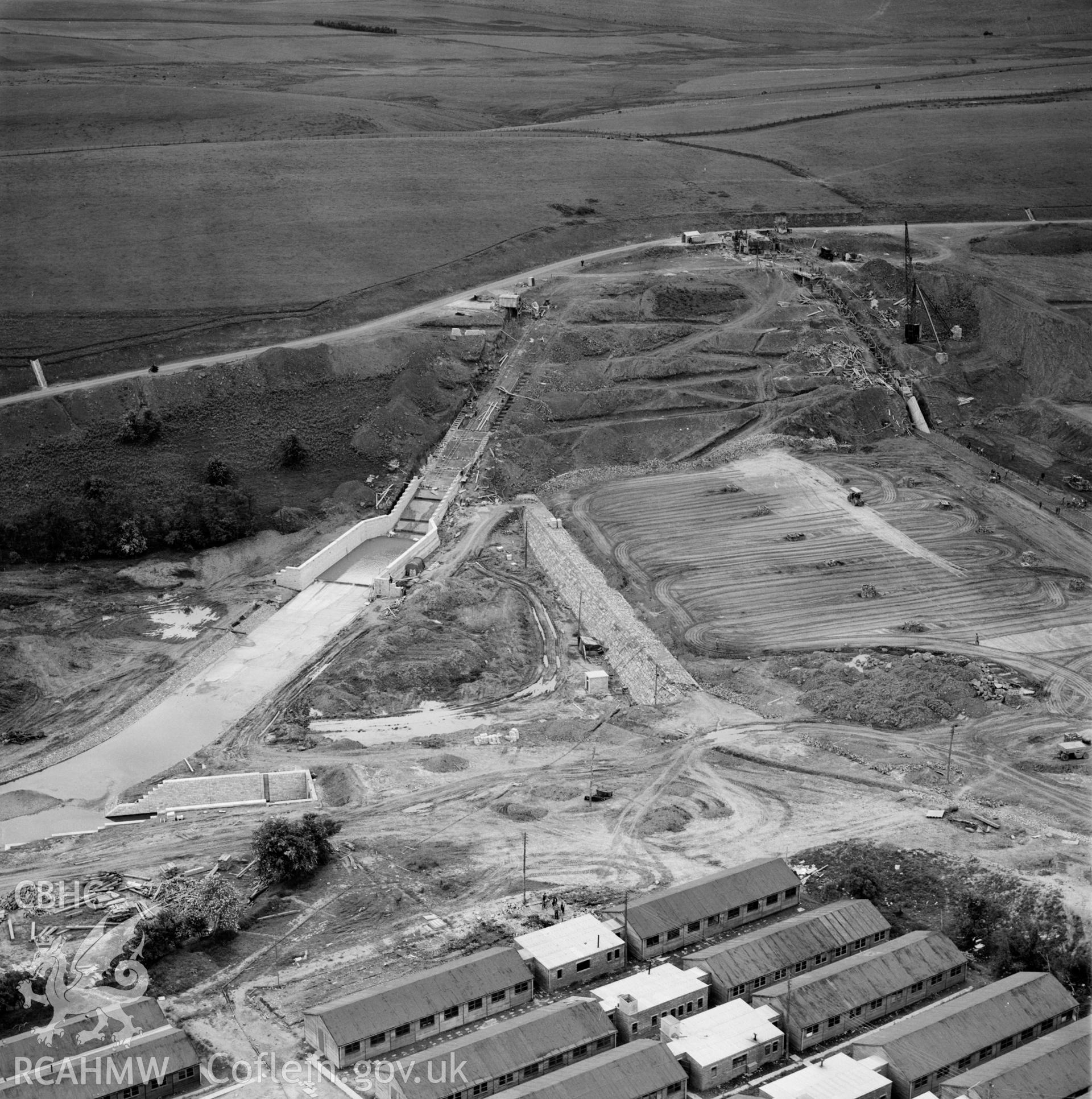 View of site during the construction of Usk Reservoir