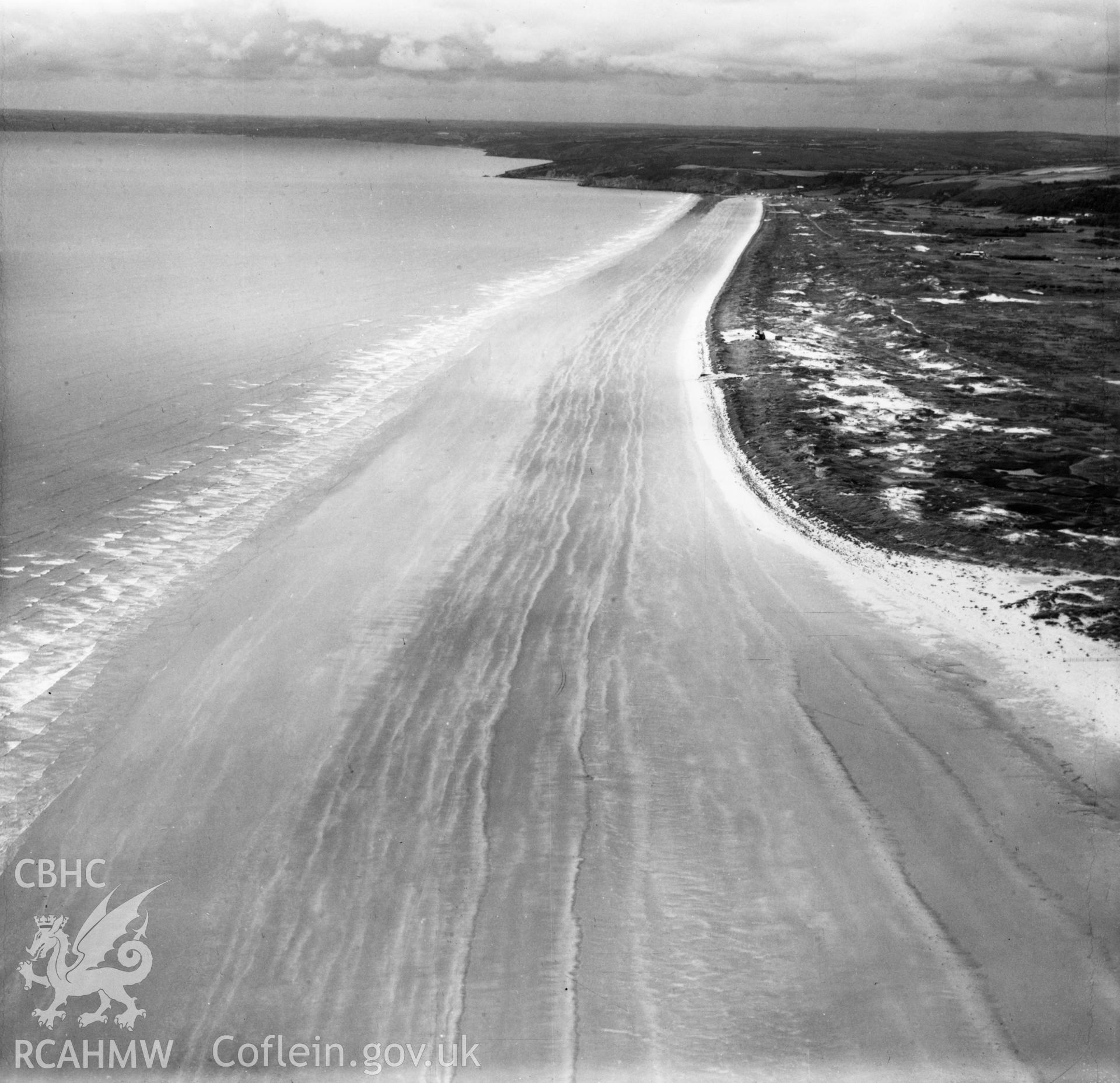 View of Pendine Sands. Oblique aerial photograph, 5?" cut roll film.