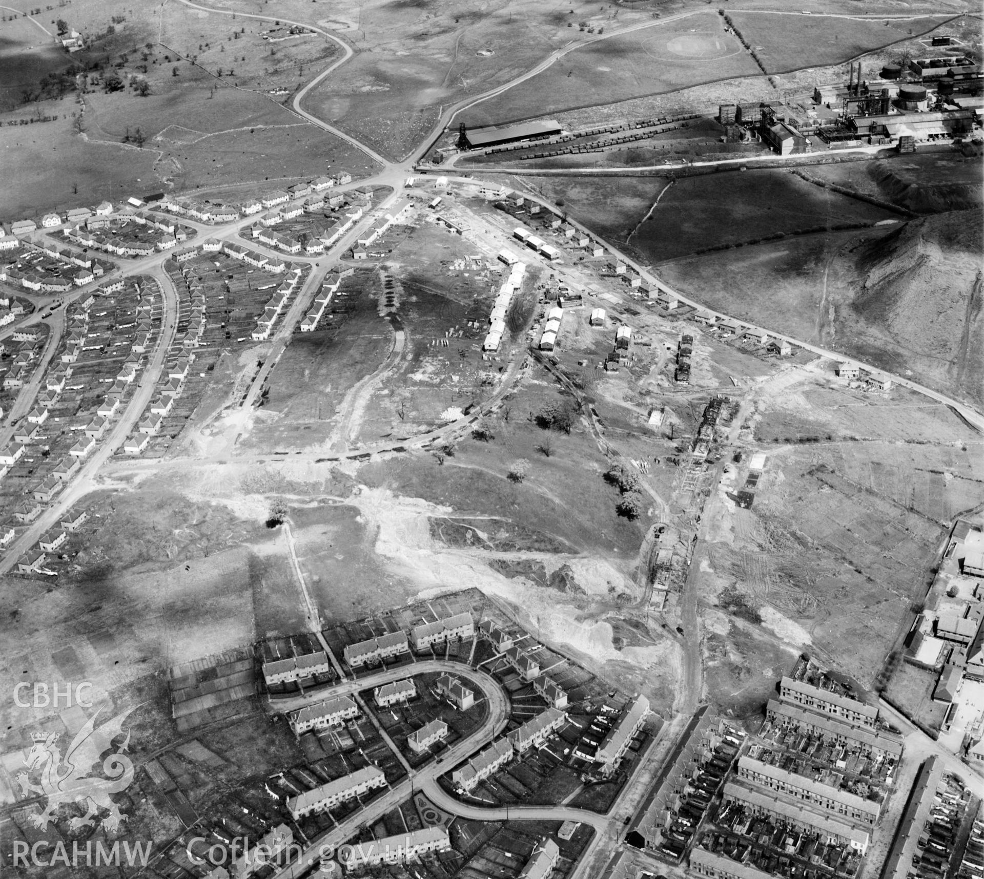 View of Calon Uchaf housing estate and Merthyr Garden Village, showing houses under construction