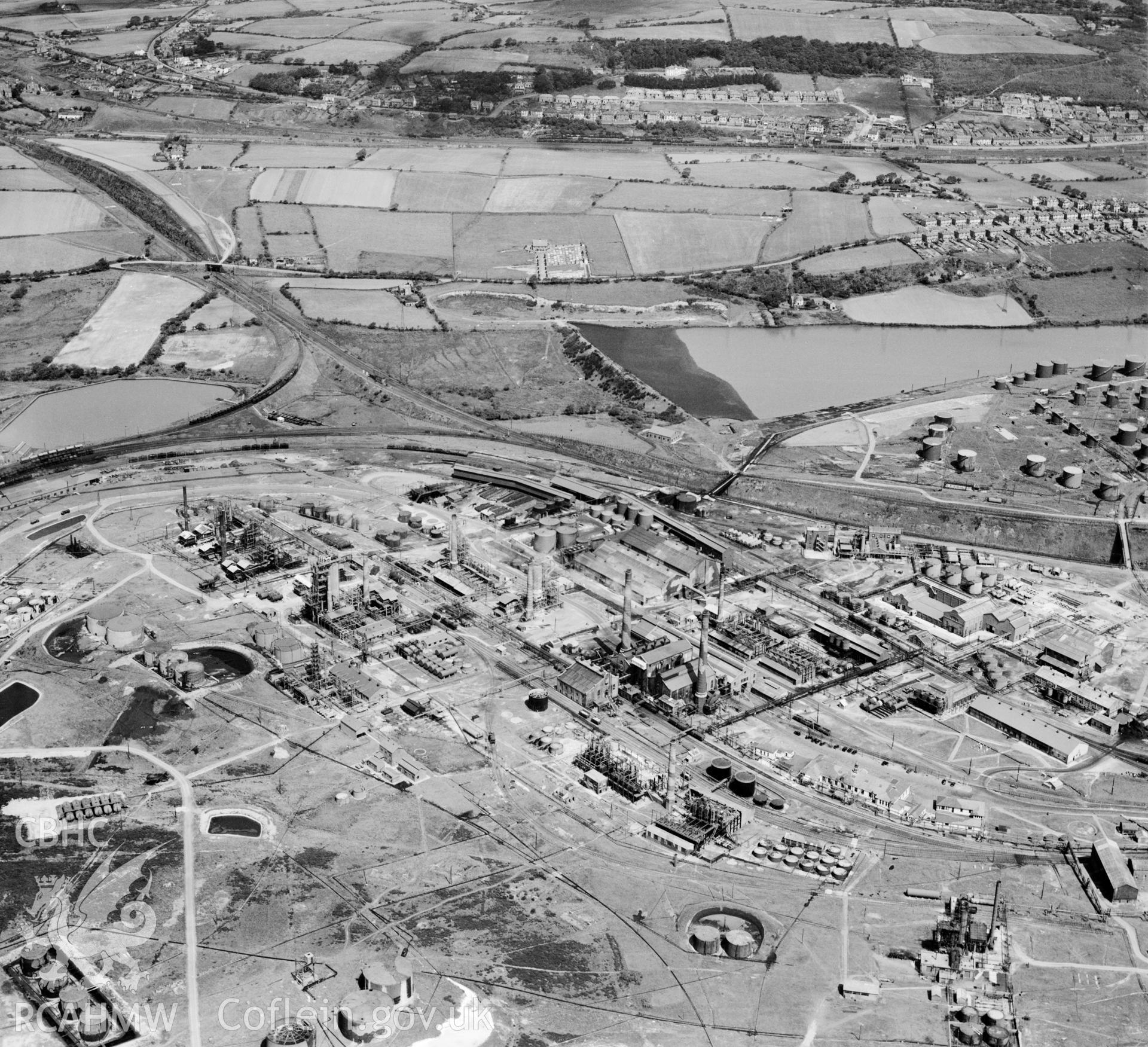View of Anglo Iranian Oil Co., Llandarcy. Oblique aerial photograph, 5?" cut roll film.