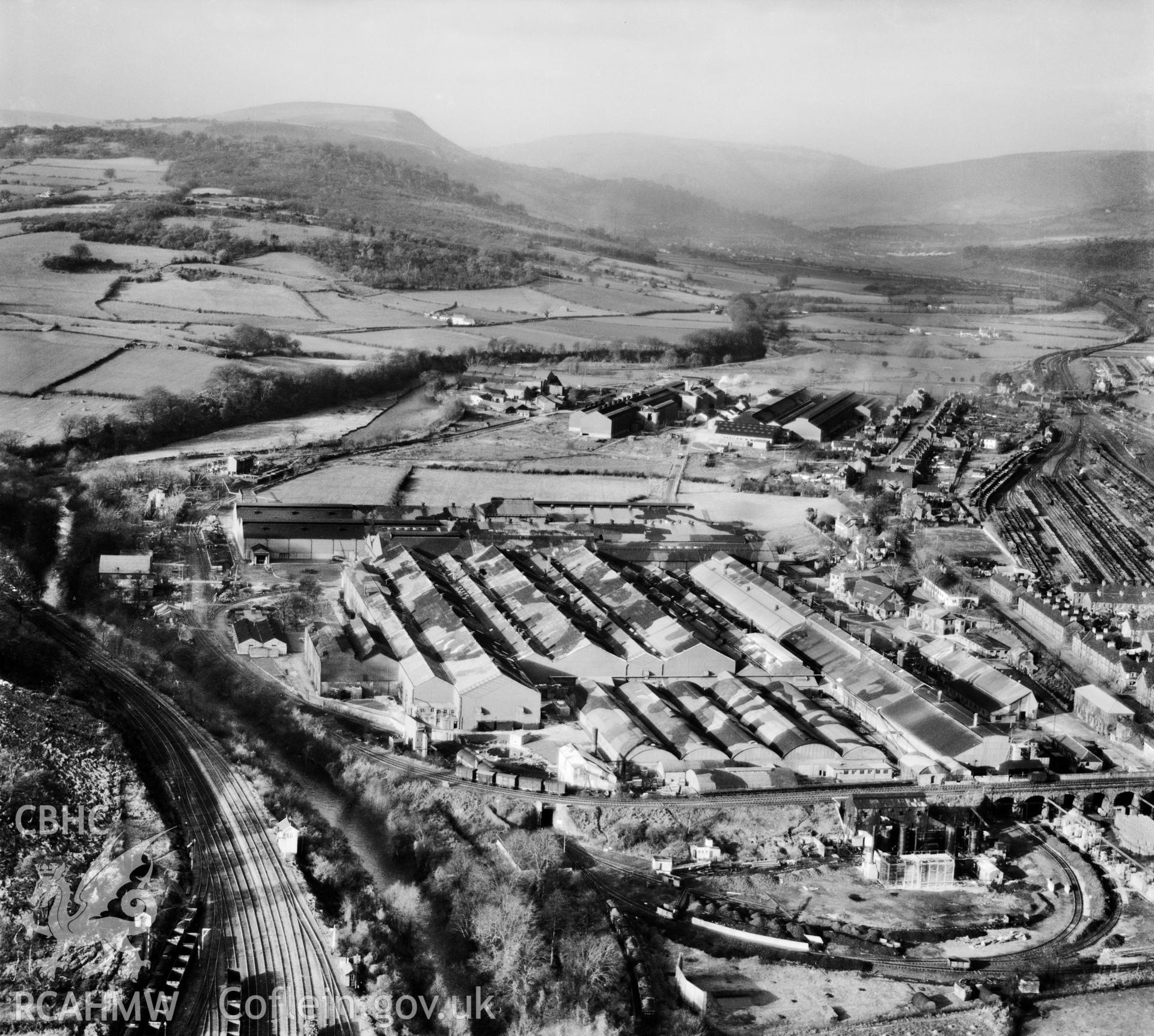 View of Northern Aluminium Company works, Rogerstone, showing camoflaged roofs