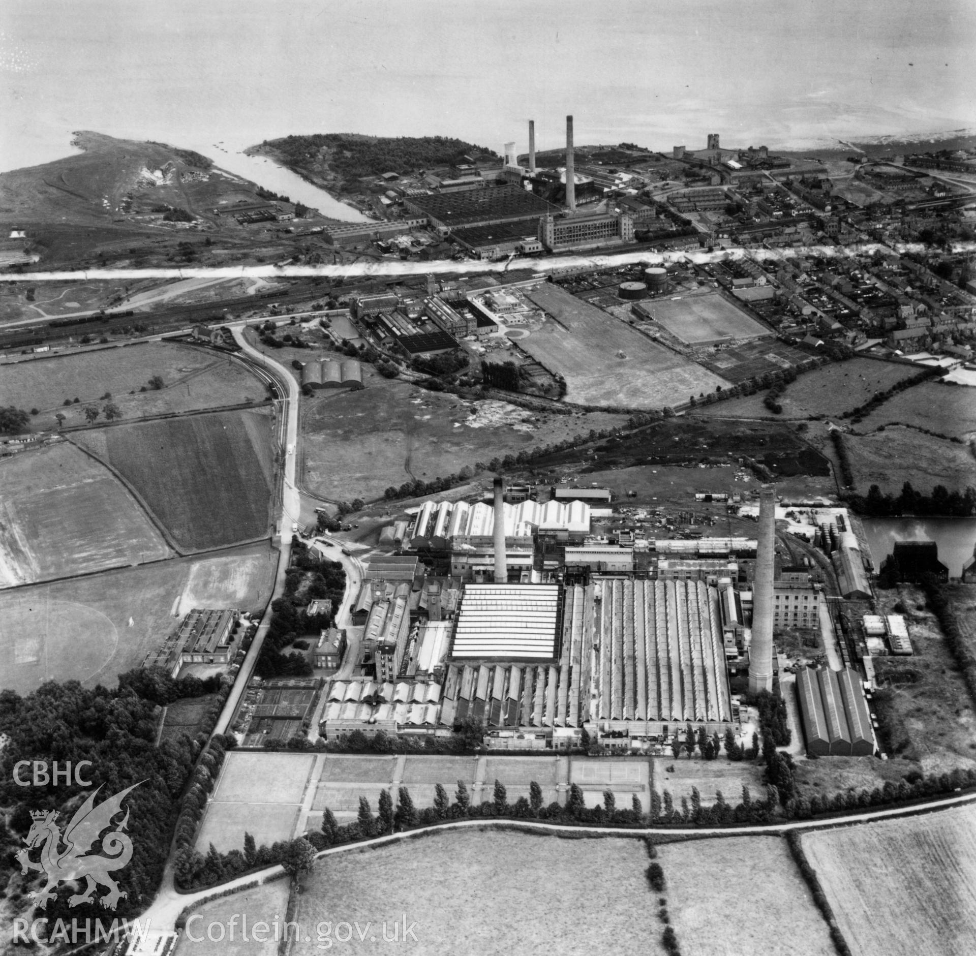 View of the Courtauld's Aber works at Flint. Oblique aerial photograph, 5?" cut roll film.