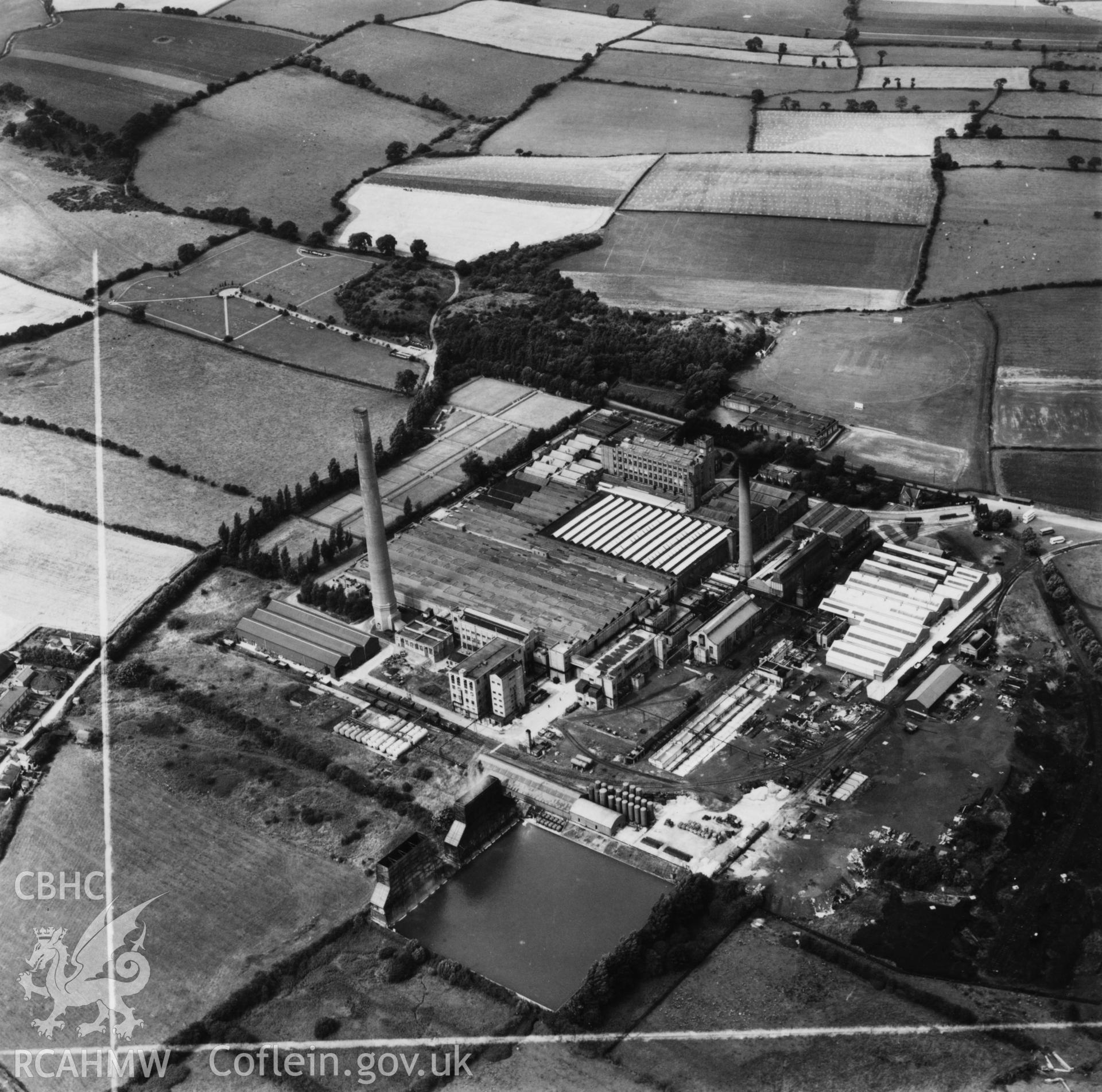 View of the Courtauld's Aber works at Flint. Oblique aerial photograph, 5?" cut roll film.